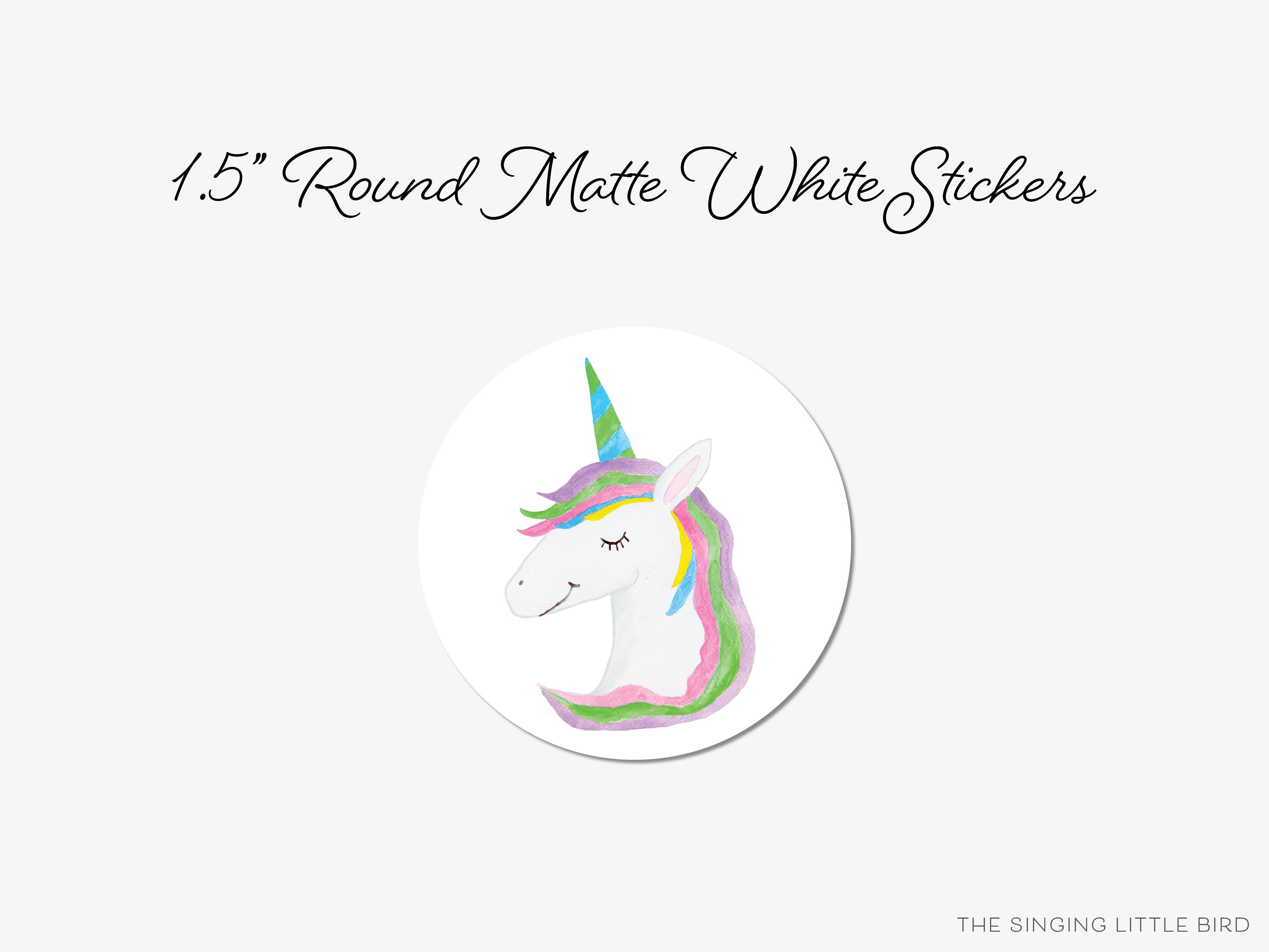 Unicorn Round Stickers-These matte round stickers feature our hand-painted watercolor Unicorn, making great envelope seals or gifts for the make believe lover in your life.-The Singing Little Bird