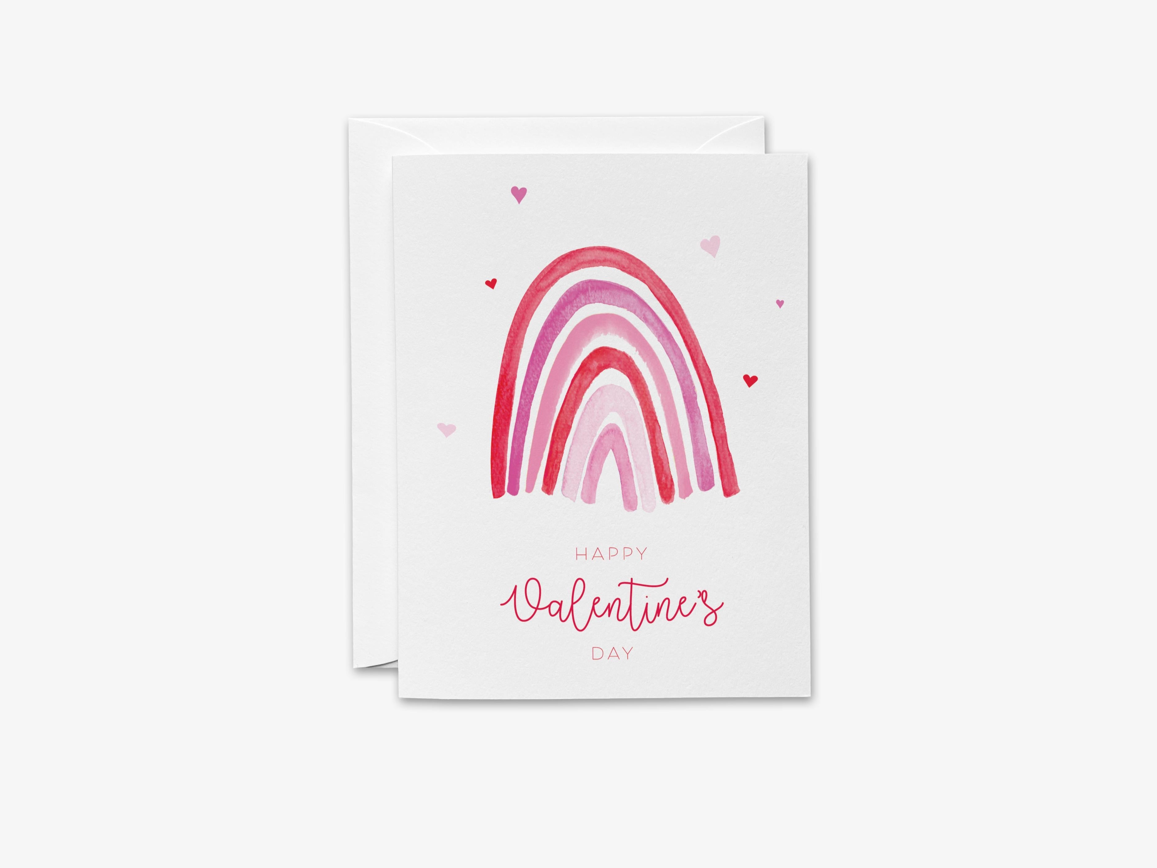 Valentine's Rainbow Greeting Card-These folded greeting cards are 4.25x5.5 and feature our hand-painted pink rainbow, printed in the USA on 100lb textured stock. They come with a White envelope and make a great Valentine's Day card for the special someone in your life.-The Singing Little Bird