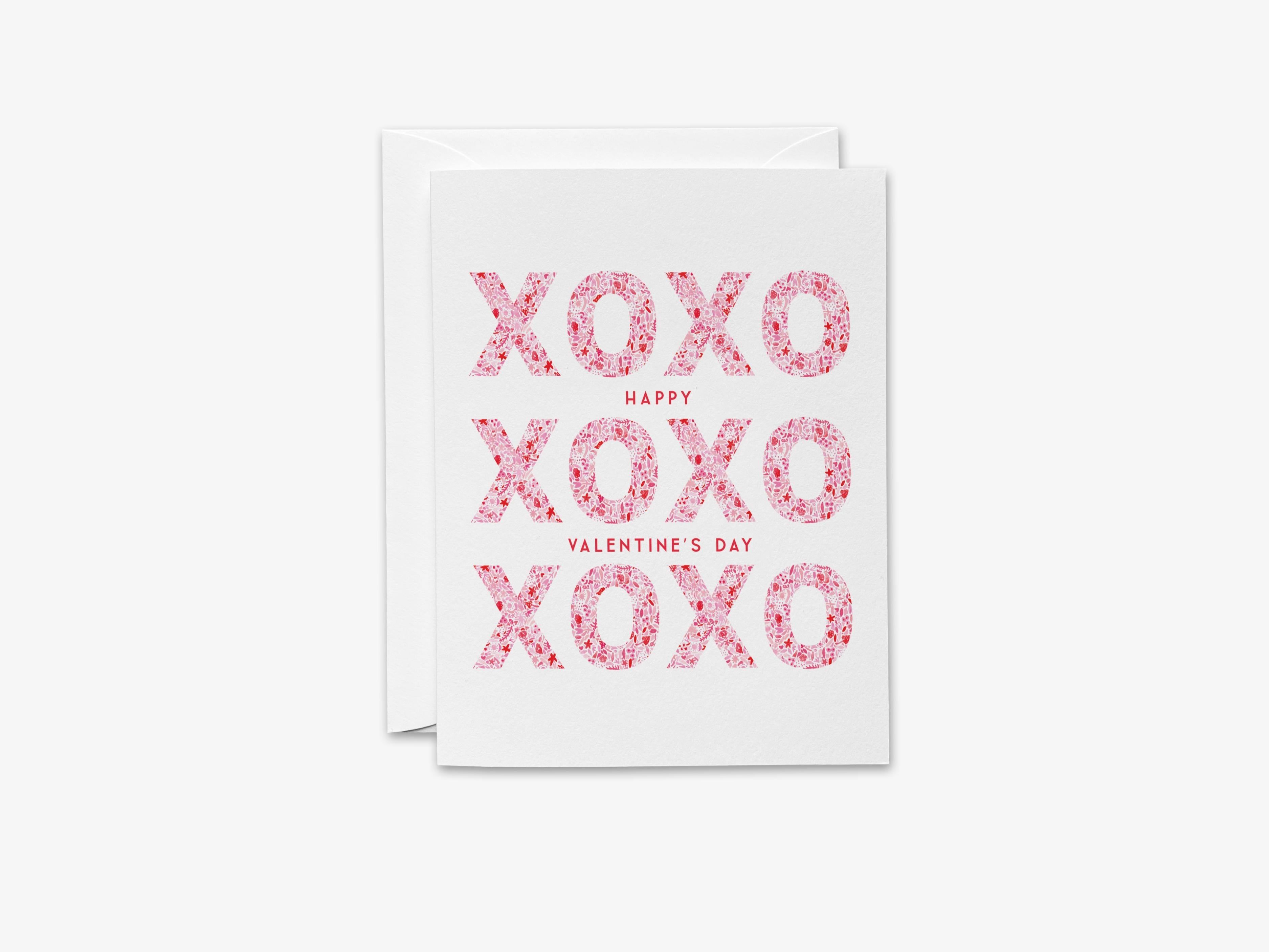 Valentine's XOXO Greeting Card-These folded greeting cards are 4.25x5.5 and feature our hand-painted pink and red pattern xoxo, printed in the USA on 100lb textured stock. They come with a White envelope and make a great Valentine's Day card for the special someone in your life.-The Singing Little Bird
