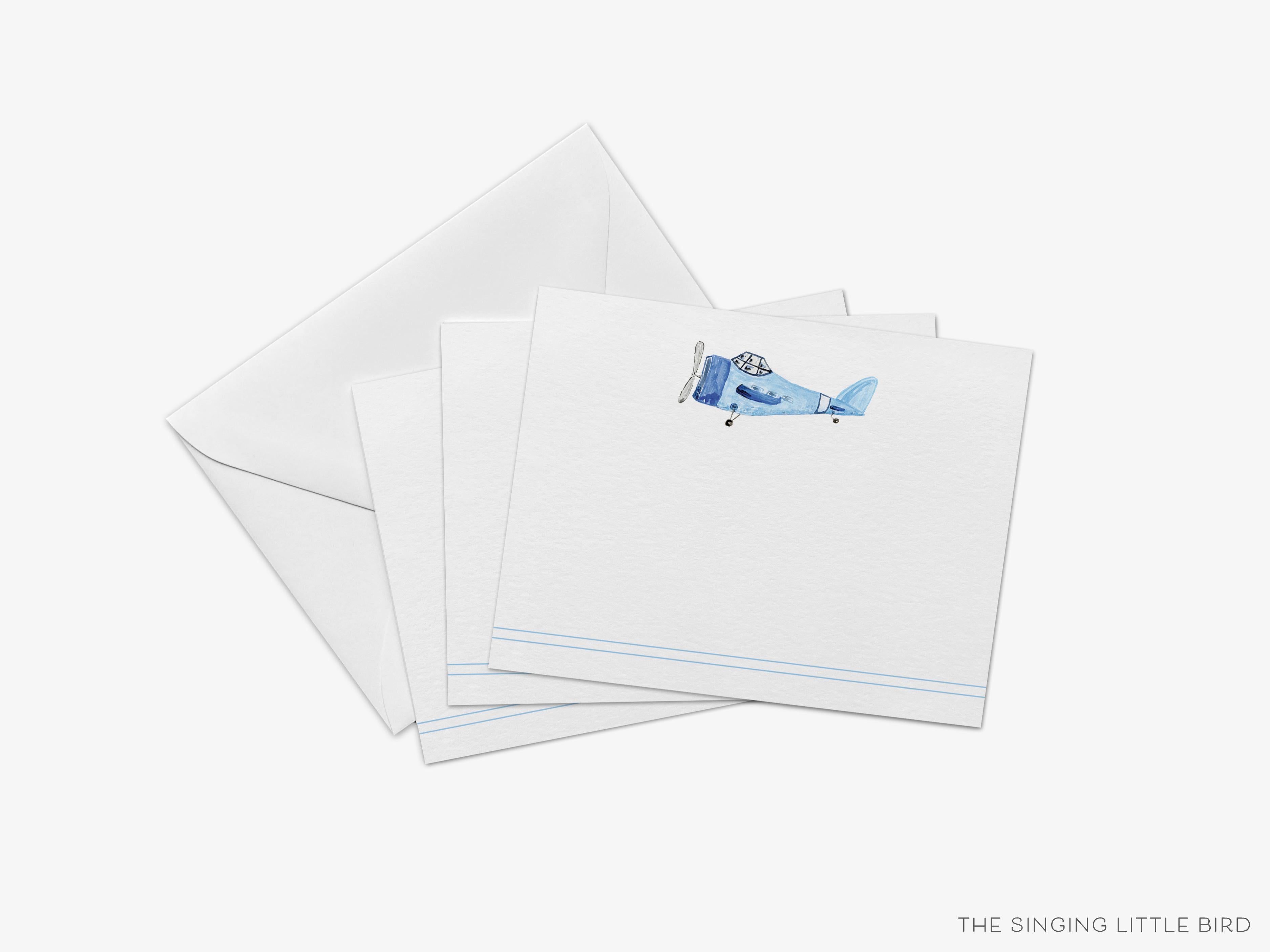 Vintage Airplane Flat Notes [Sets of 8]-These flat notecards are 4.25x5.5 and feature our hand-painted watercolor airplane, printed in the USA on 120lb textured stock. They come with white envelopes and make great thank yous and gifts for the vintage lover in your life.-The Singing Little Bird