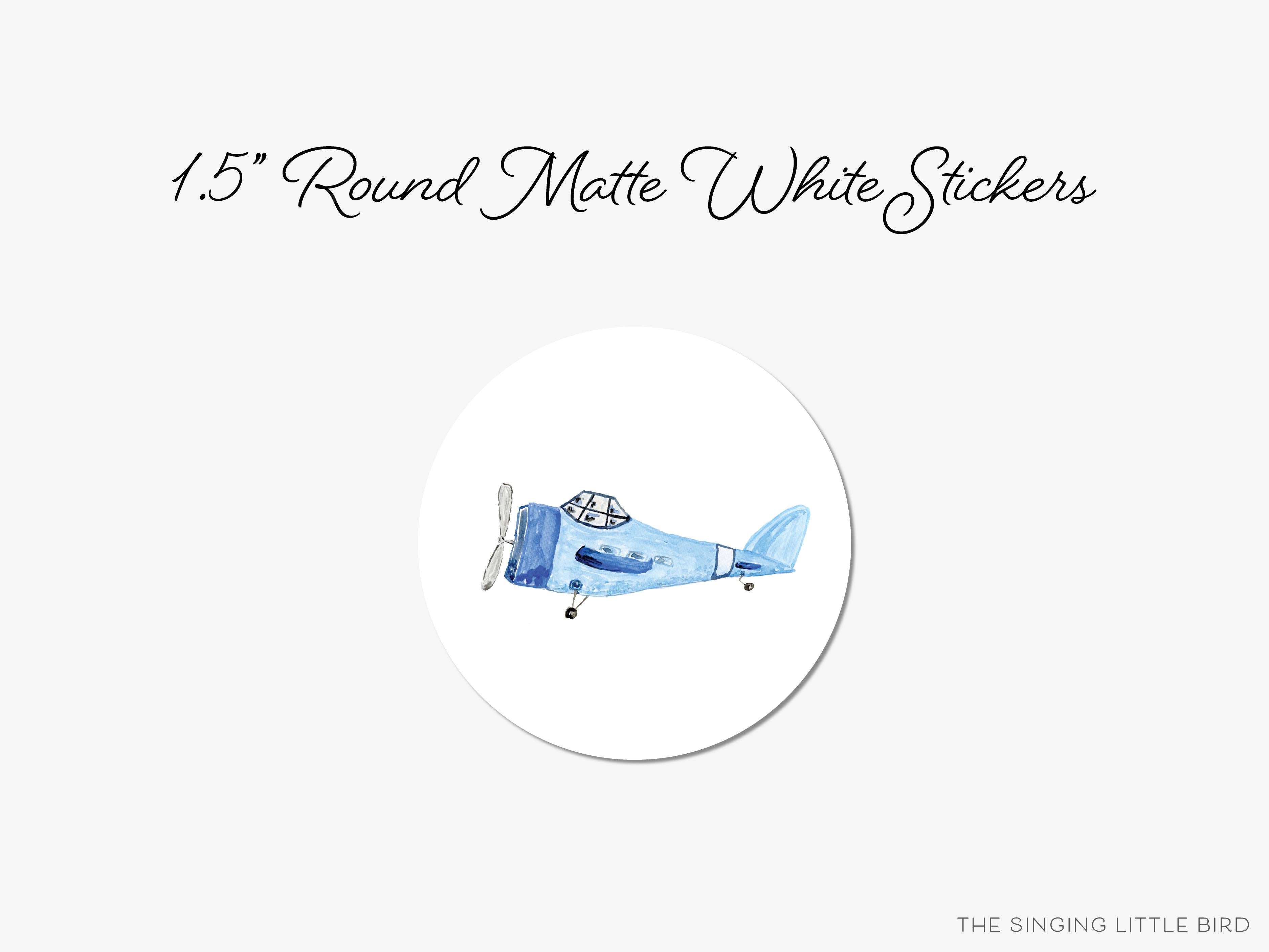 Vintage Airplane Round Stickers-These matte round stickers feature our hand-painted watercolor Vintage Plane, making great envelope seals or gifts for the vintage lover in your life.-The Singing Little Bird
