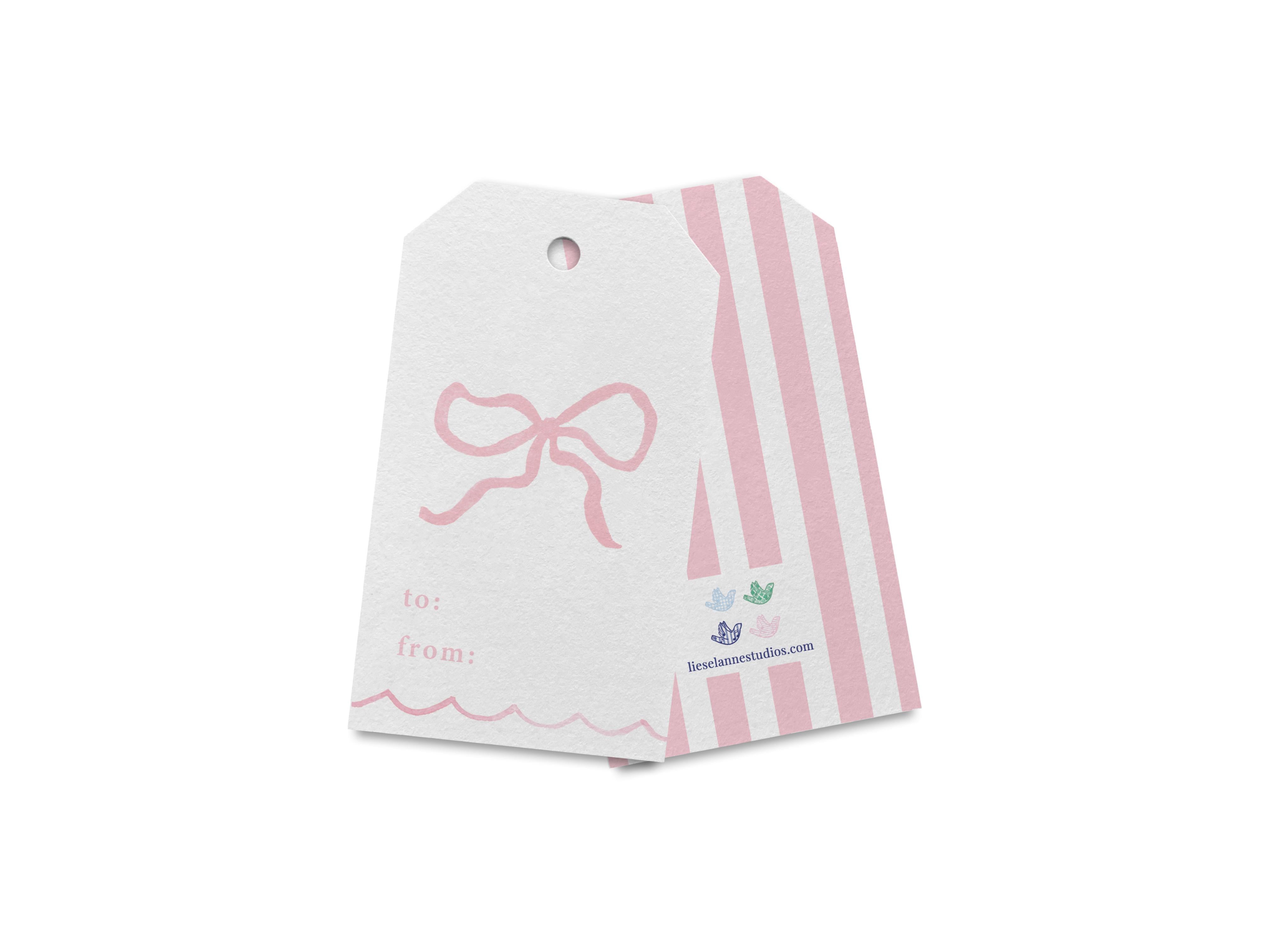 Pink Bow Gift Tags [Set of 8]-These gift tags come in sets, hole-punched with white twine and feature our hand-painted watercolor pink bow, printed in the USA on 120lb textured stock. They make great tags for gifting or gifts for the feminine lover in your life.-The Singing Little Bird