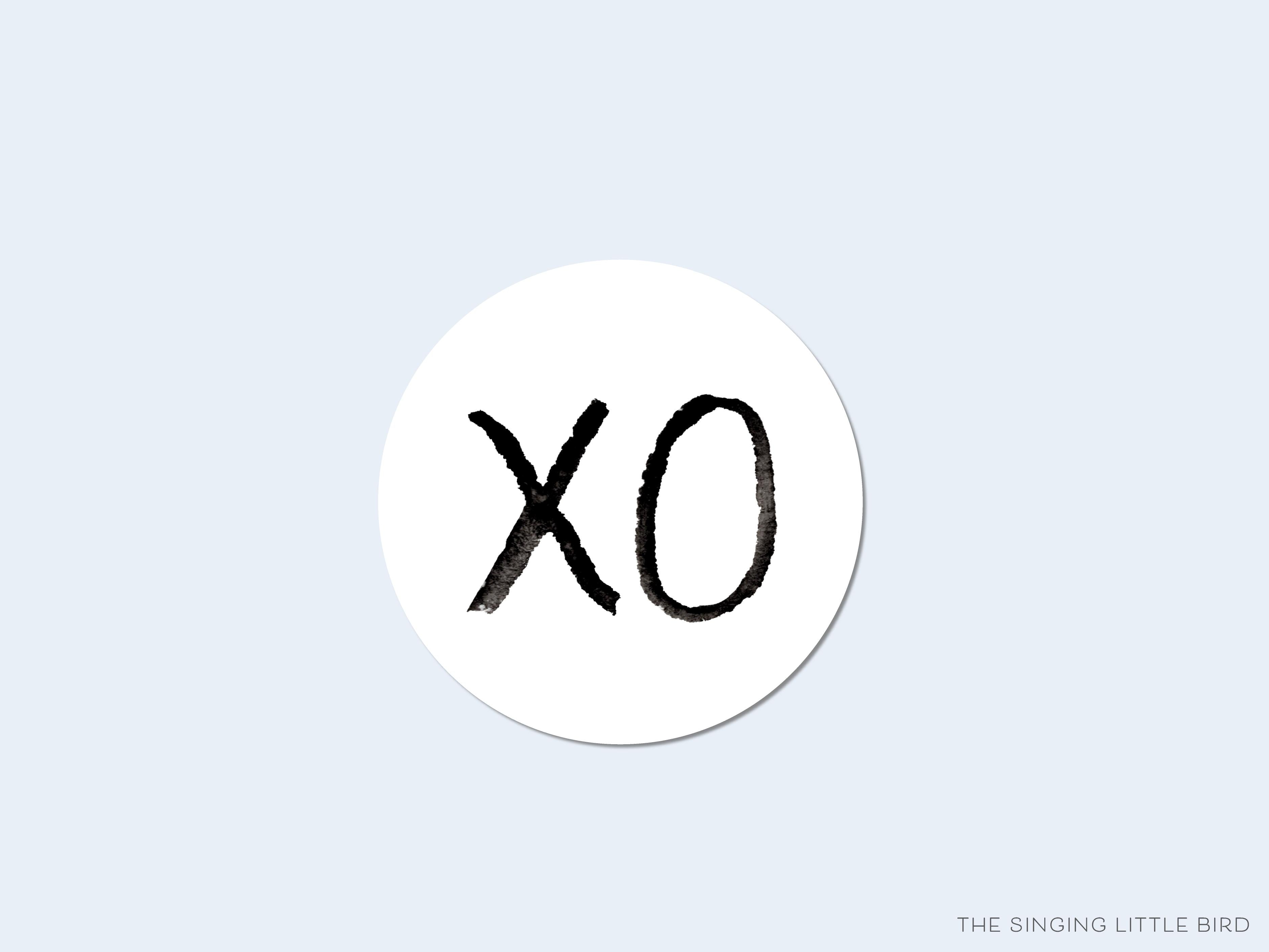XO Black Round Stickers-These matte round stickers feature our hand-painted watercolor XO, making great envelope seals or gifts for the hugs and kisses lover in your life.-The Singing Little Bird