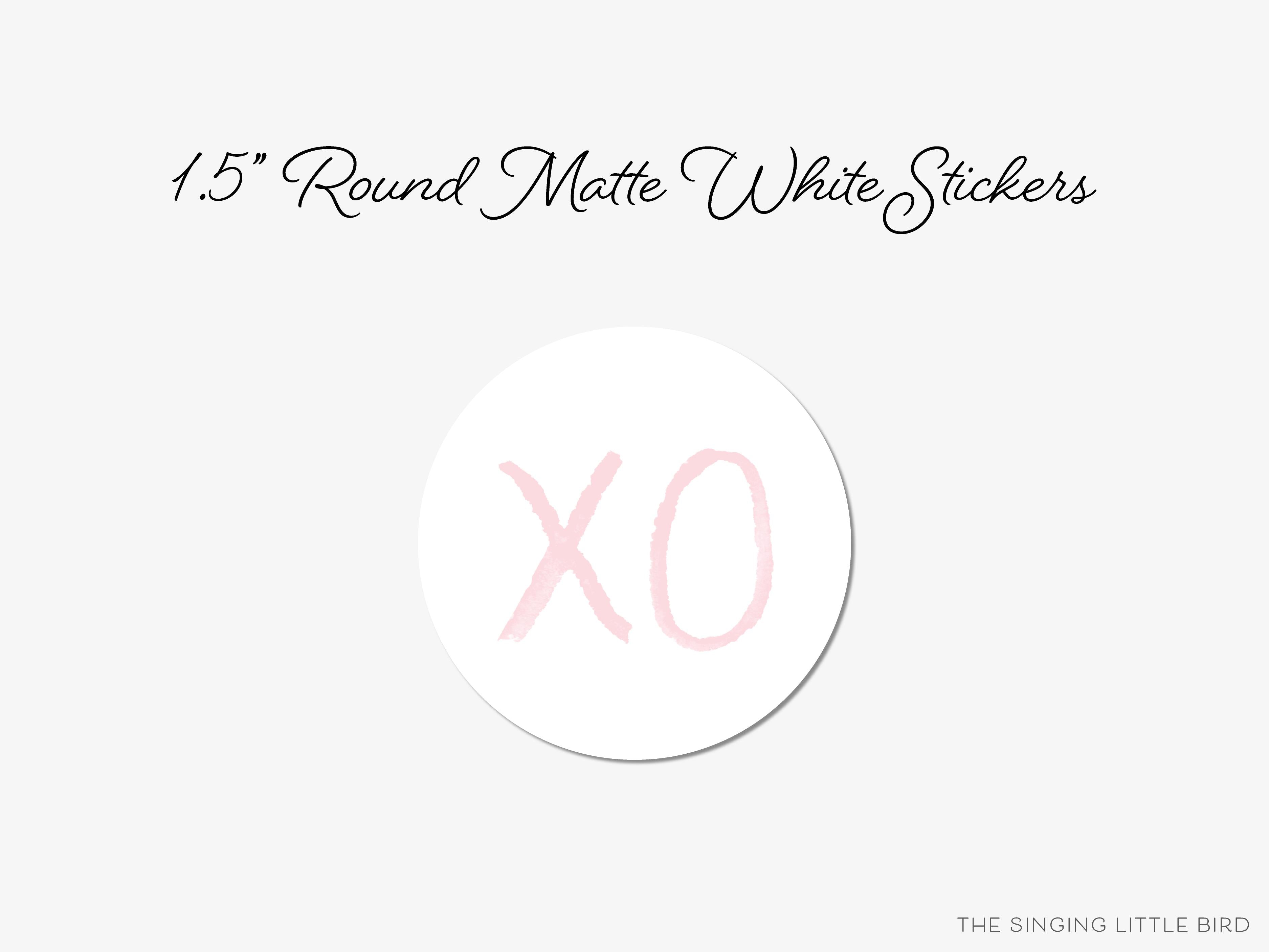XO Pink Round Stickers-These matte round stickers feature our hand-painted watercolor XO, making great envelope seals or gifts for the feminine lover in your life.-The Singing Little Bird