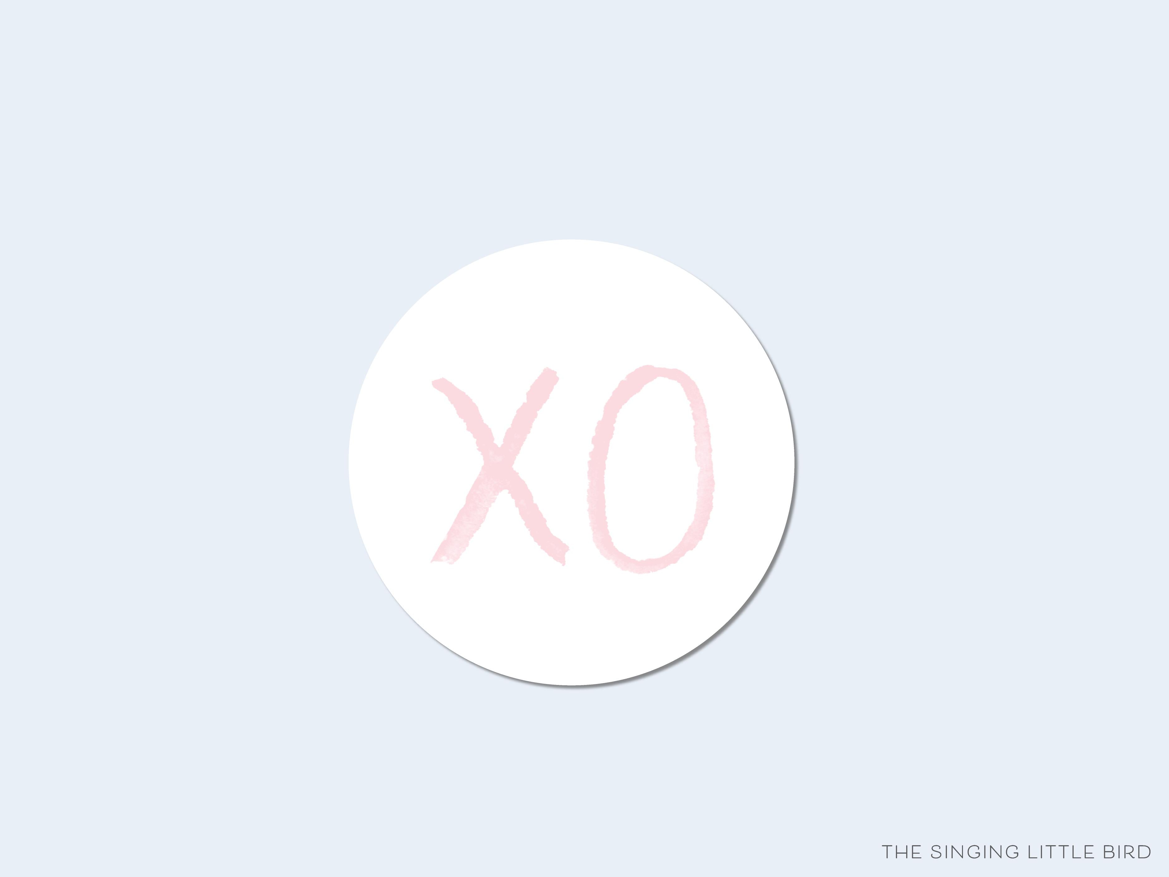 XO Pink Round Stickers-These matte round stickers feature our hand-painted watercolor XO, making great envelope seals or gifts for the feminine lover in your life.-The Singing Little Bird