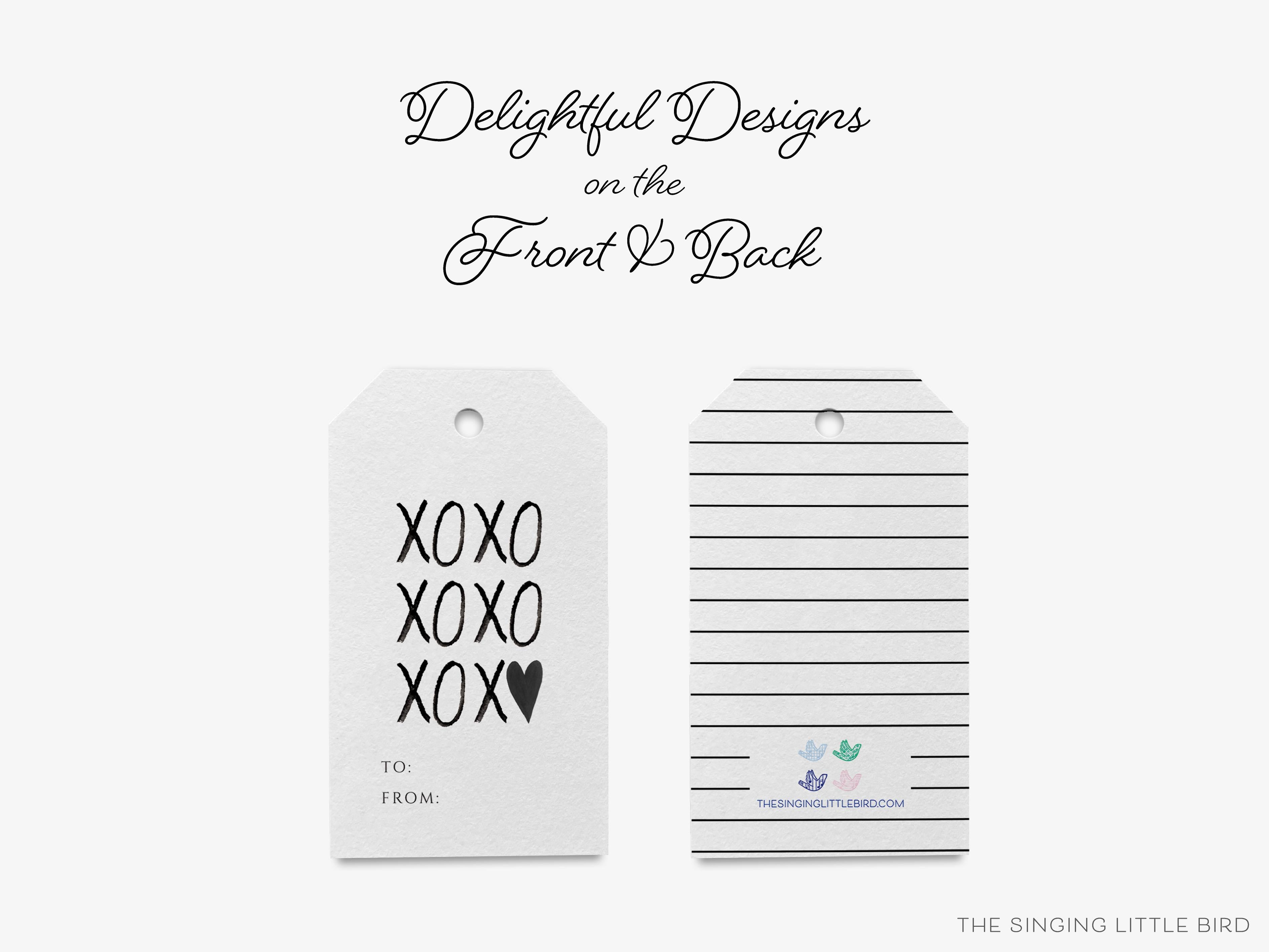 XOXO Black and White Gift Tags [Set of 8]-These gift tags come in sets, hole-punched with white twine and feature our hand-painted watercolor xo's, printed in the USA on 120lb textured stock. They make great tags for gifting or gifts for the black and white chic lover in your life.-The Singing Little Bird