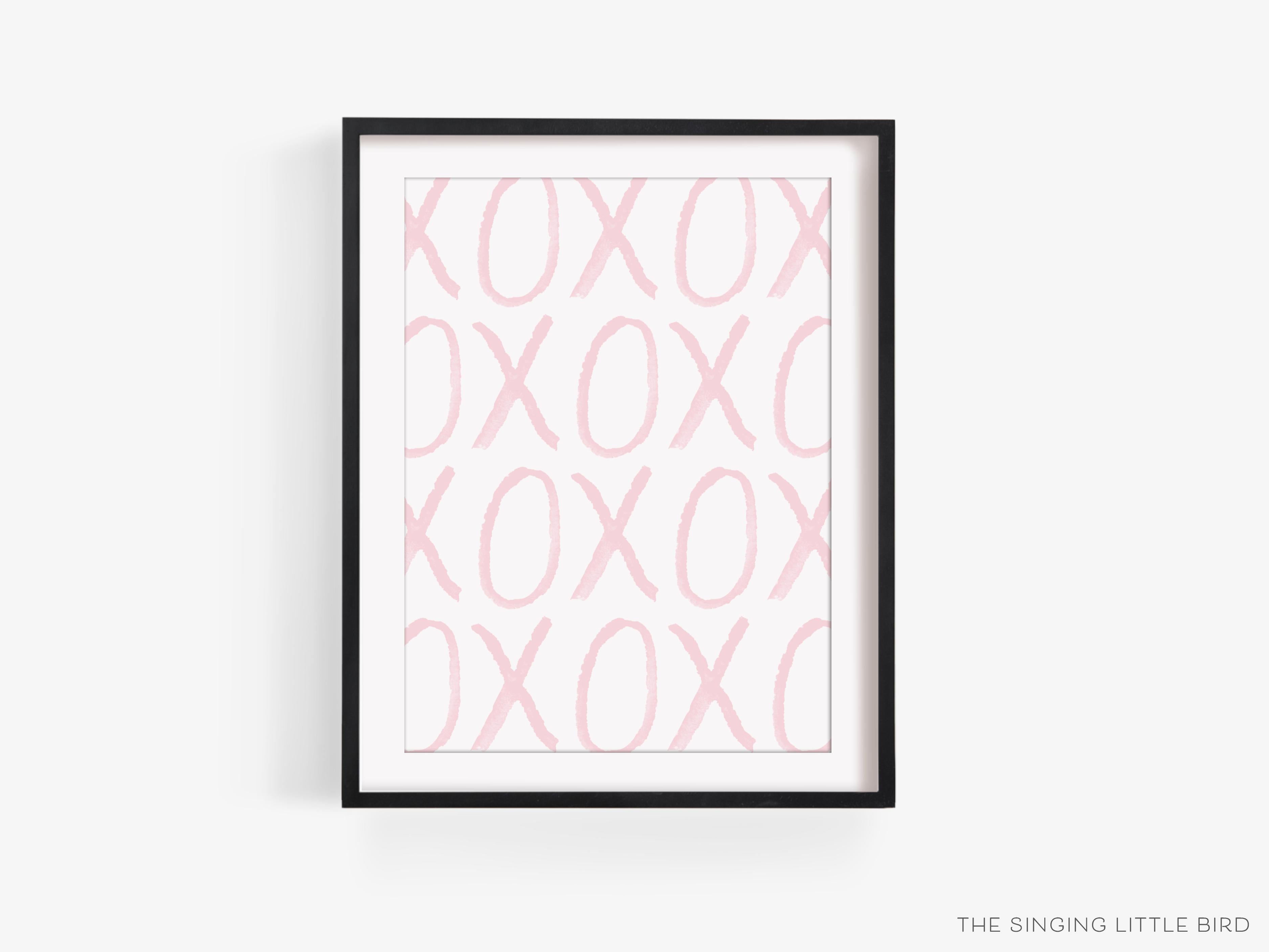 XOXO Pink Art Print-This watercolor art print features our hand-painted xo's, printed in the USA on 120lb high quality art paper. This makes a great gift or wall decor for the hugs and kisses lover in your life.-The Singing Little Bird