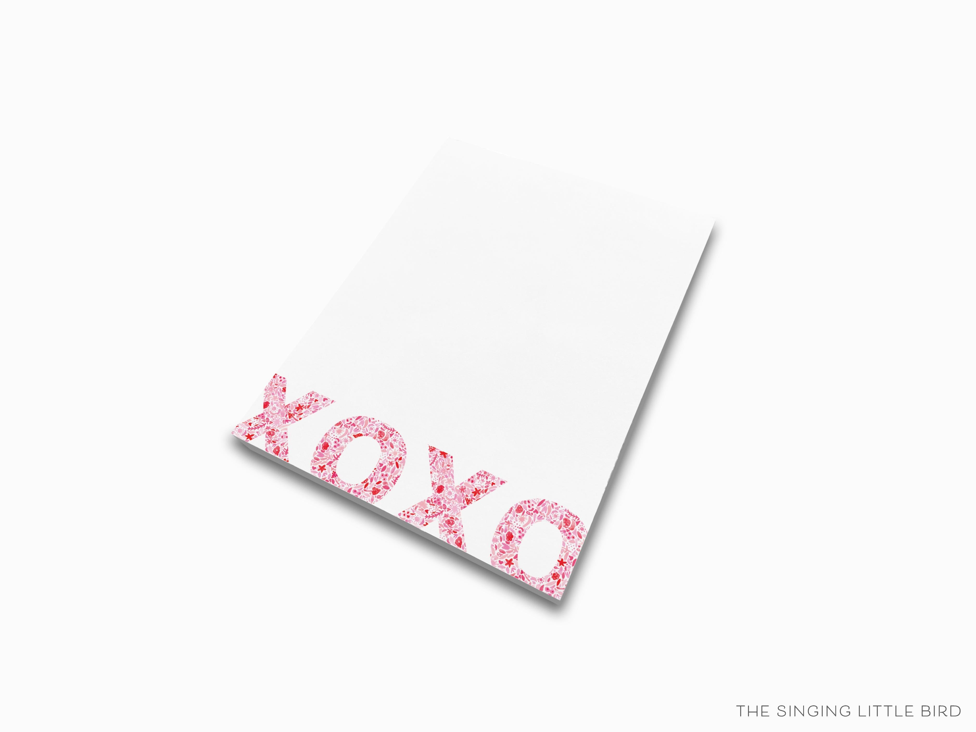 XOXO Pink and Red Pattern Notepad-These notepads feature our hand-painted watercolor floral pattern xoxo, printed in the USA on a beautiful smooth stock. You choose which size you want (or bundled together for a beautiful gift set) and makes a great gift for the checklist and hugs and kisses lover in your life.-The Singing Little Bird