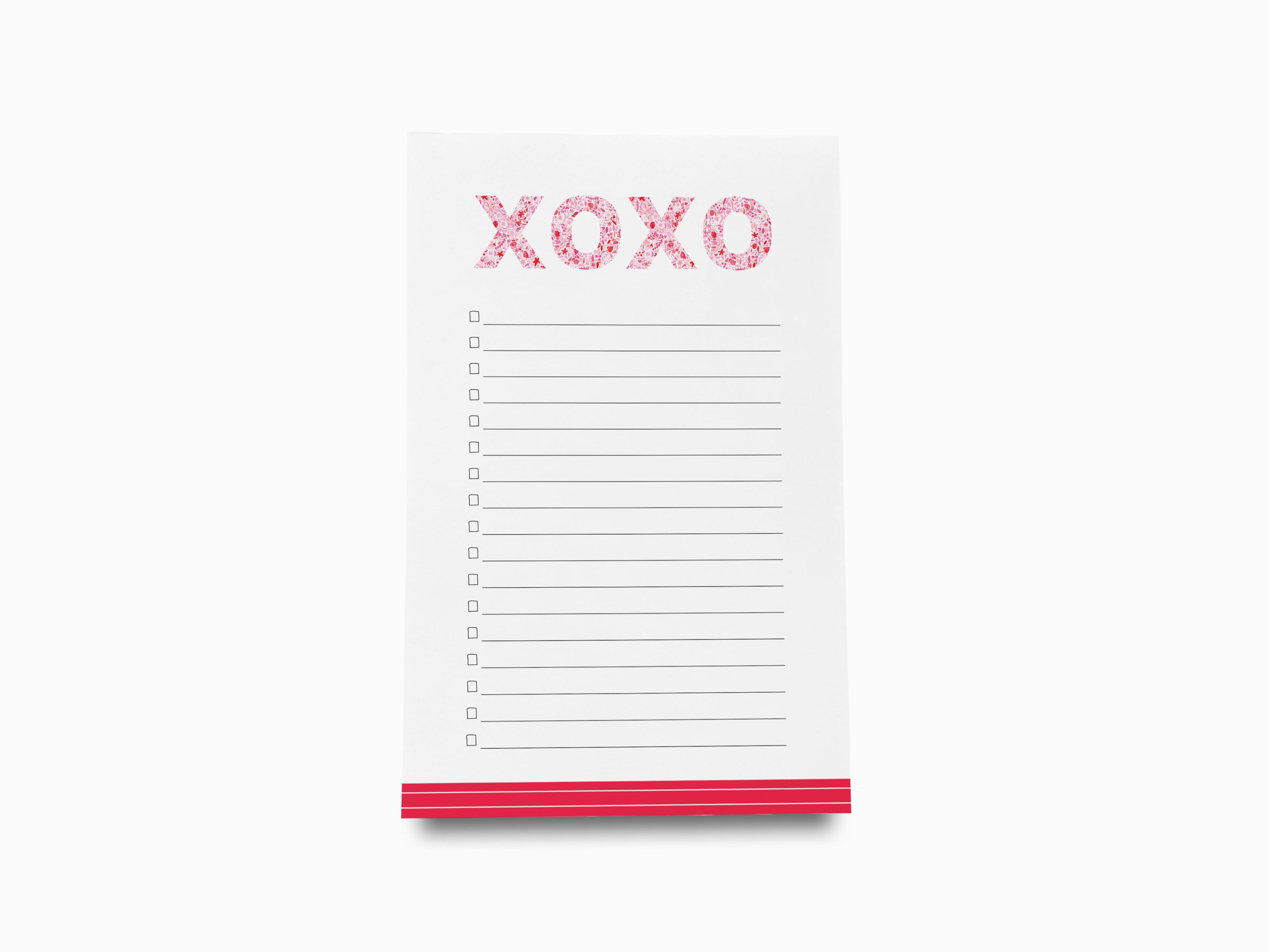 XOXO Pink and Red Pattern Notepad-These notepads feature our hand-painted watercolor floral pattern xoxo, printed in the USA on a beautiful smooth stock. You choose which size you want (or bundled together for a beautiful gift set) and makes a great gift for the checklist and hugs and kisses lover in your life.-The Singing Little Bird