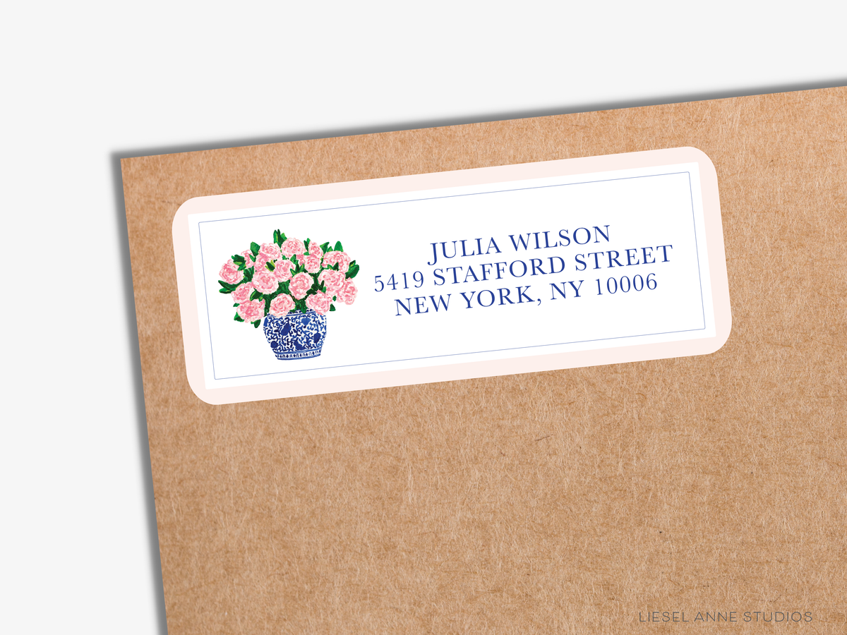 Peony Ginger Jar Return Address Labels | Liesel Anne Studios
