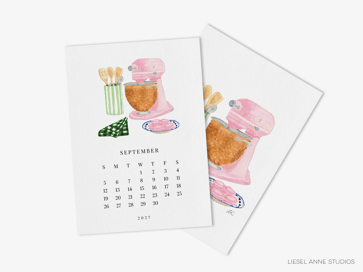 September baking page of the Happy Hobbies 2027 desk calendar with its art print back, a gift for bakers