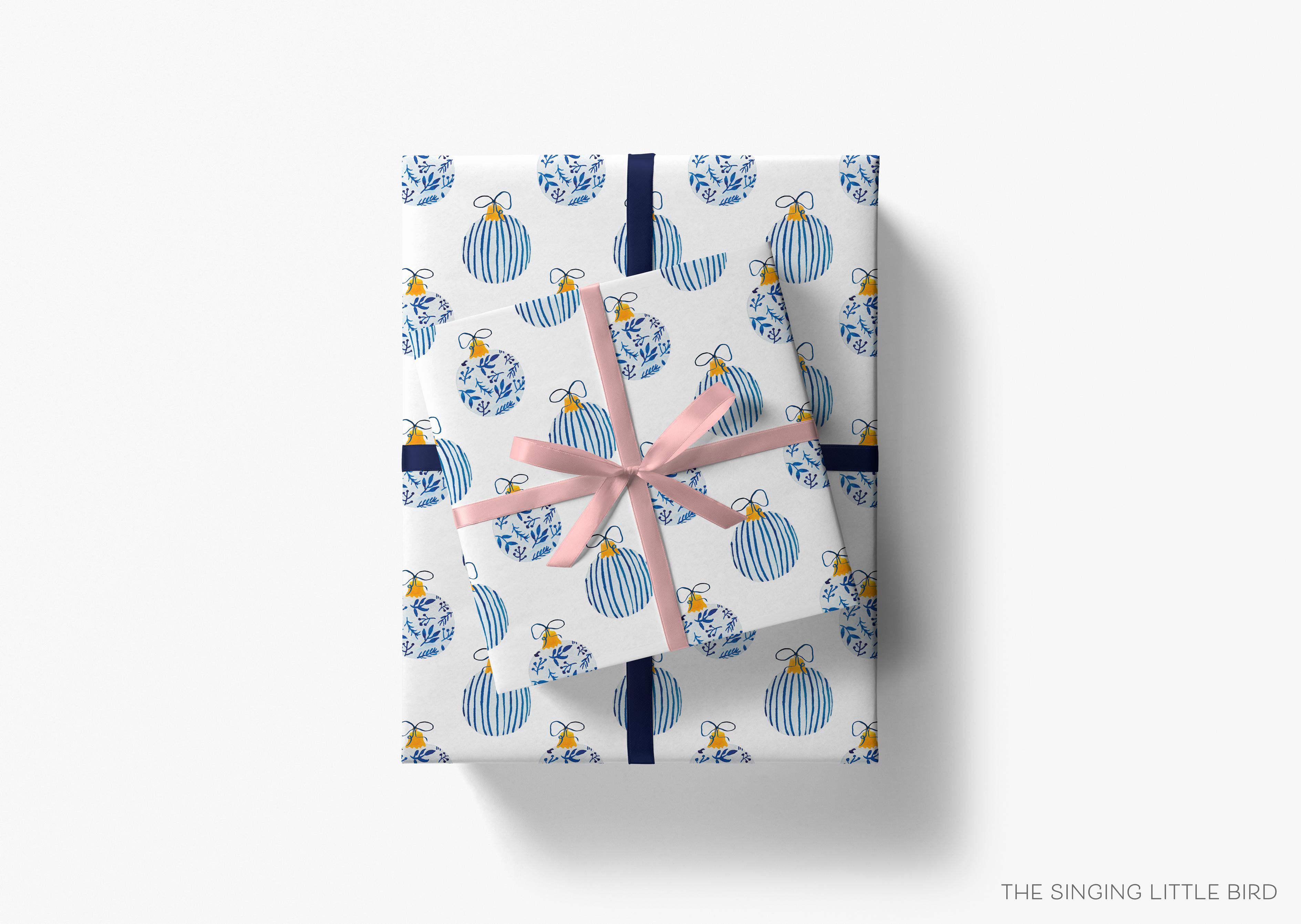 Chinoiserie Ornaments Christmas Gift Wrap-This matte finish gift wrap features our hand-painted chinoiserie. It makes a perfect wrapping paper for a holiday present. -The Singing Little Bird
