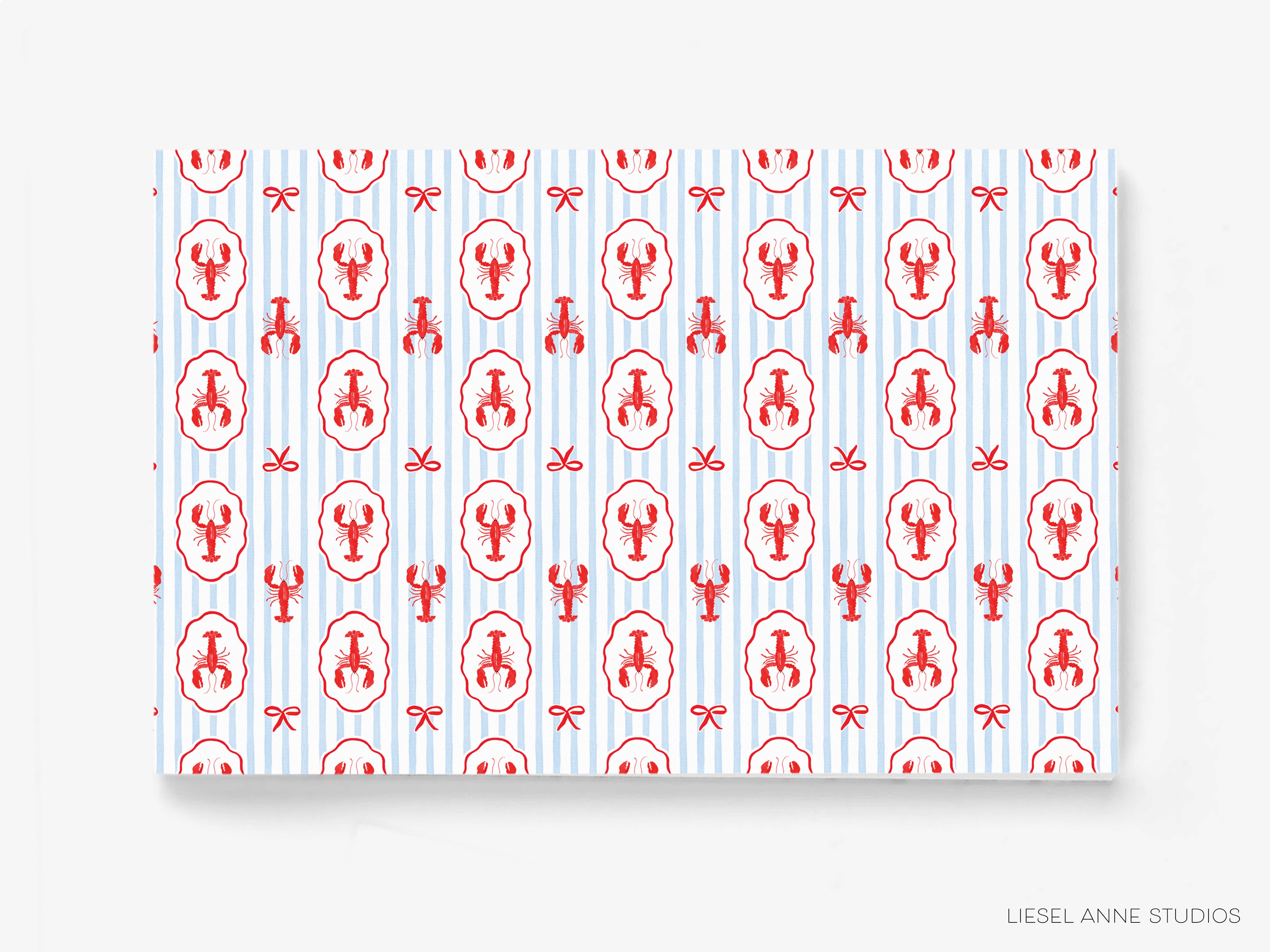 a pattern of lobsters on a blue and white background