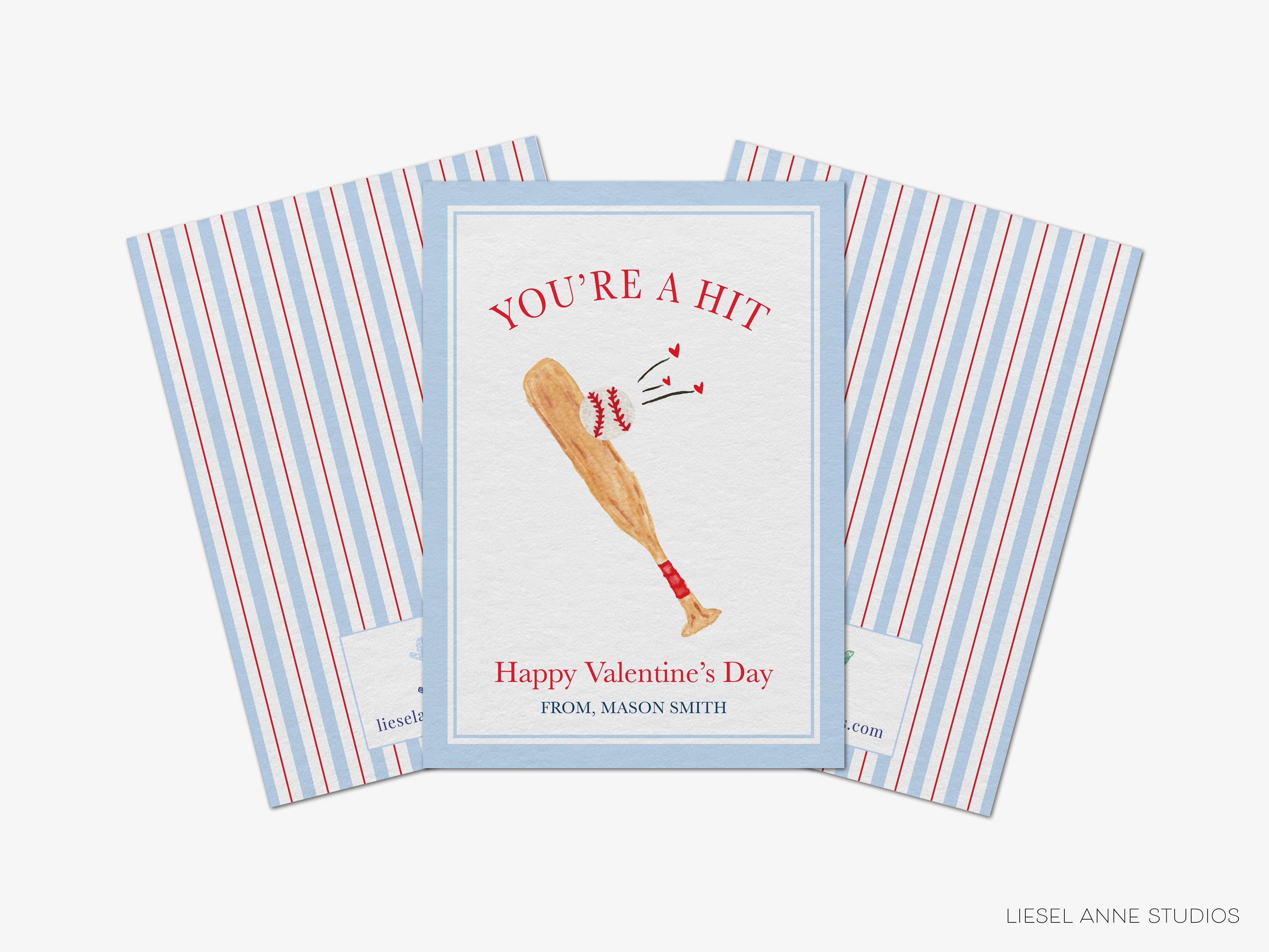 The image is a Valentine's Day card with a baseball bat and a message that reads "You're a Hit".