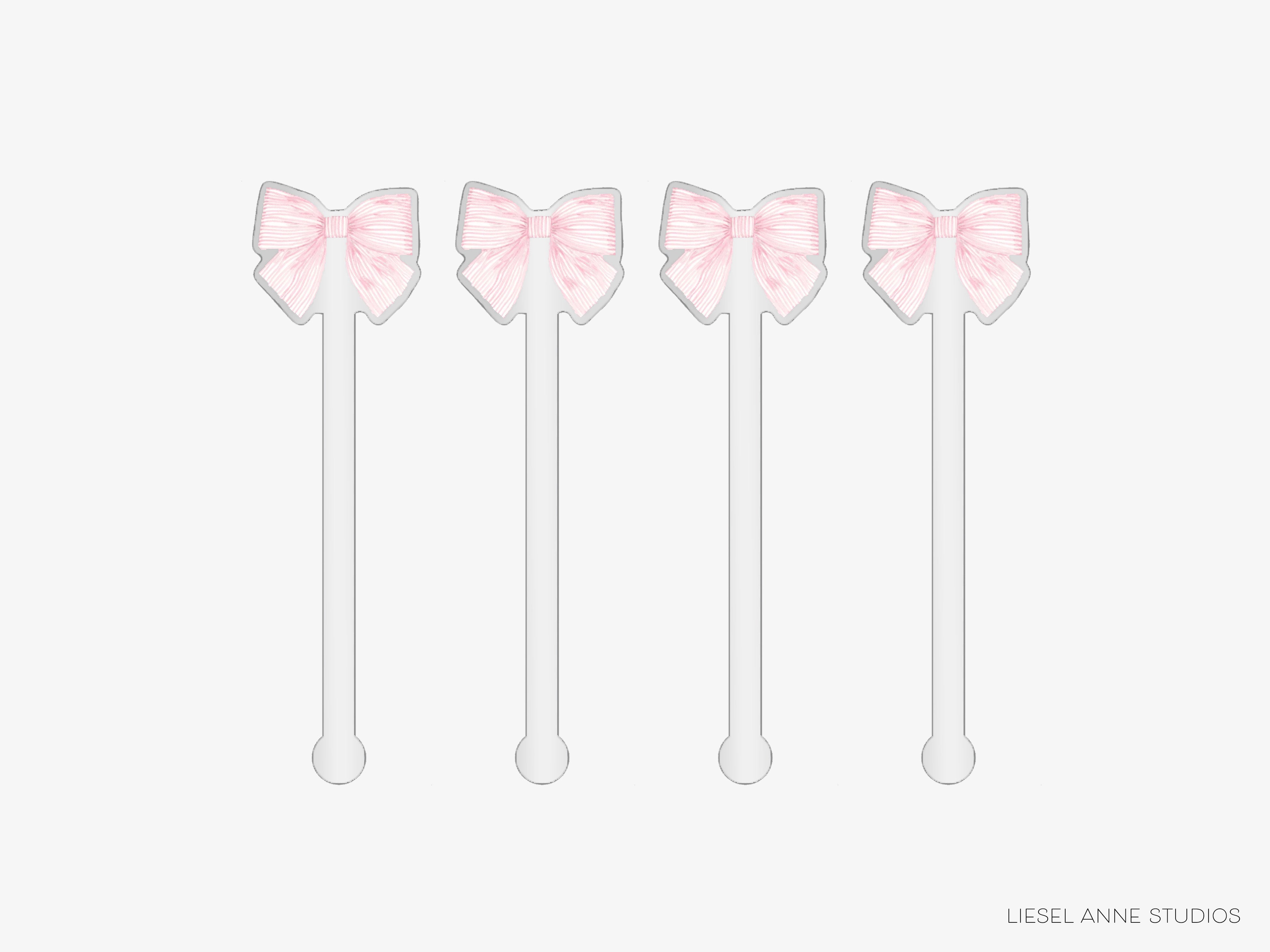 four pink bows arranged in a row.