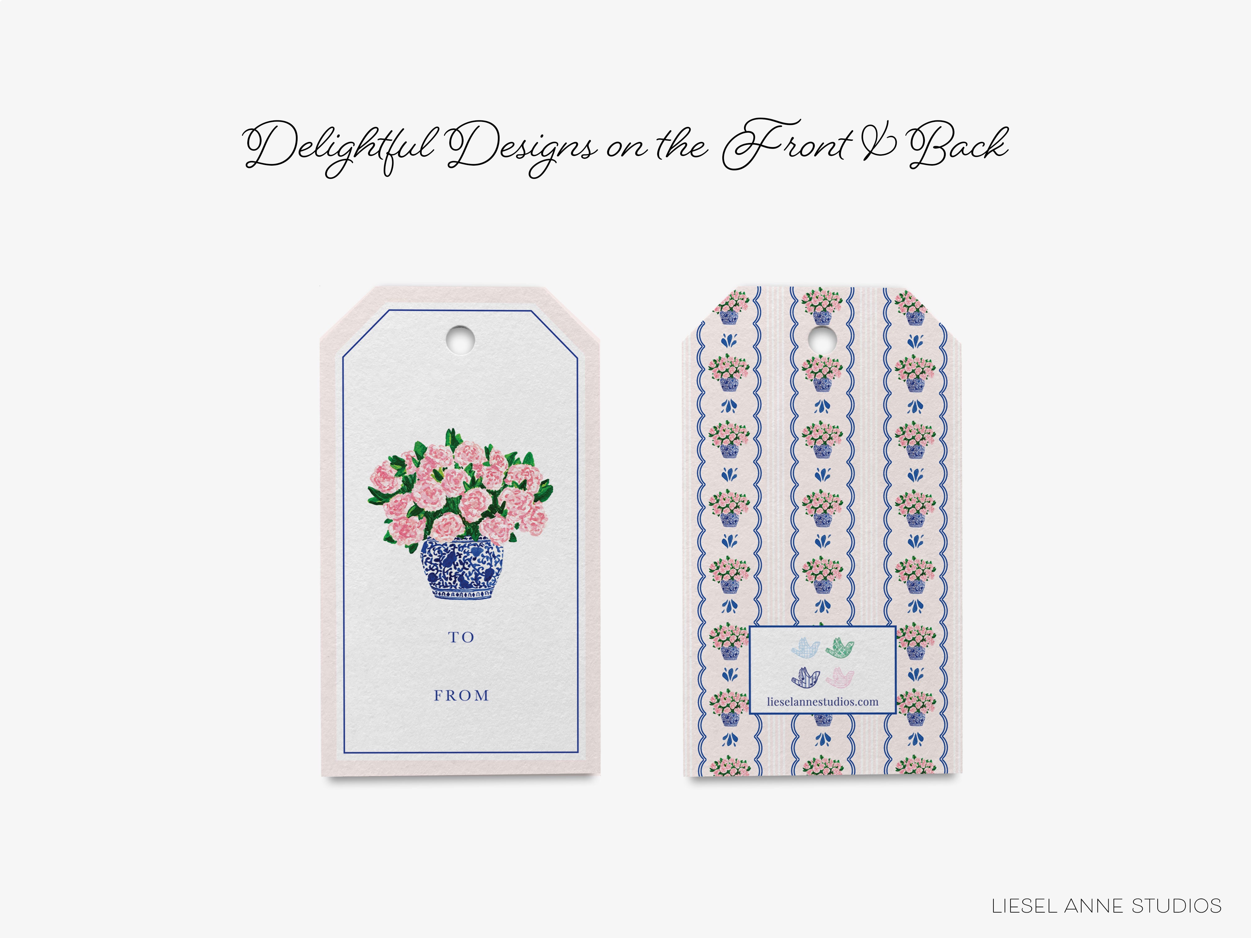 a gift tag with a bouquet of flowers on it