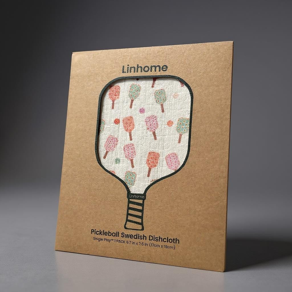 Linhome Pickleball Swedish Dishcloth- Checkered Floral Paddle - 1 Pack