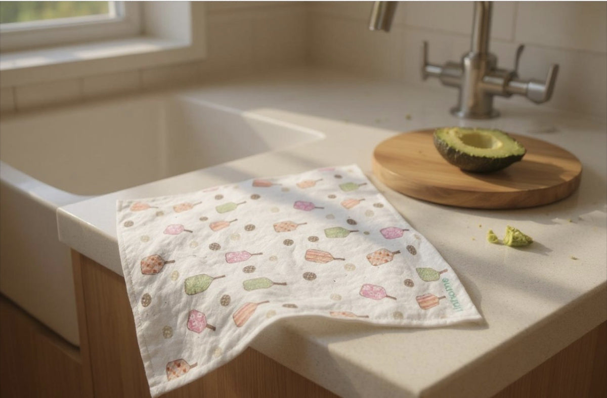 Linhome Pickleball Swedish Dishcloth- Checkered Floral Paddle - 1 Pack