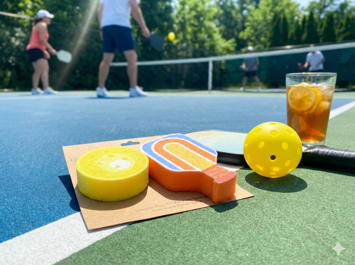 Pickleball Paddle & Ball Kitchen Sponge Set - 2 Pack -Red Paddle & Orange Ball