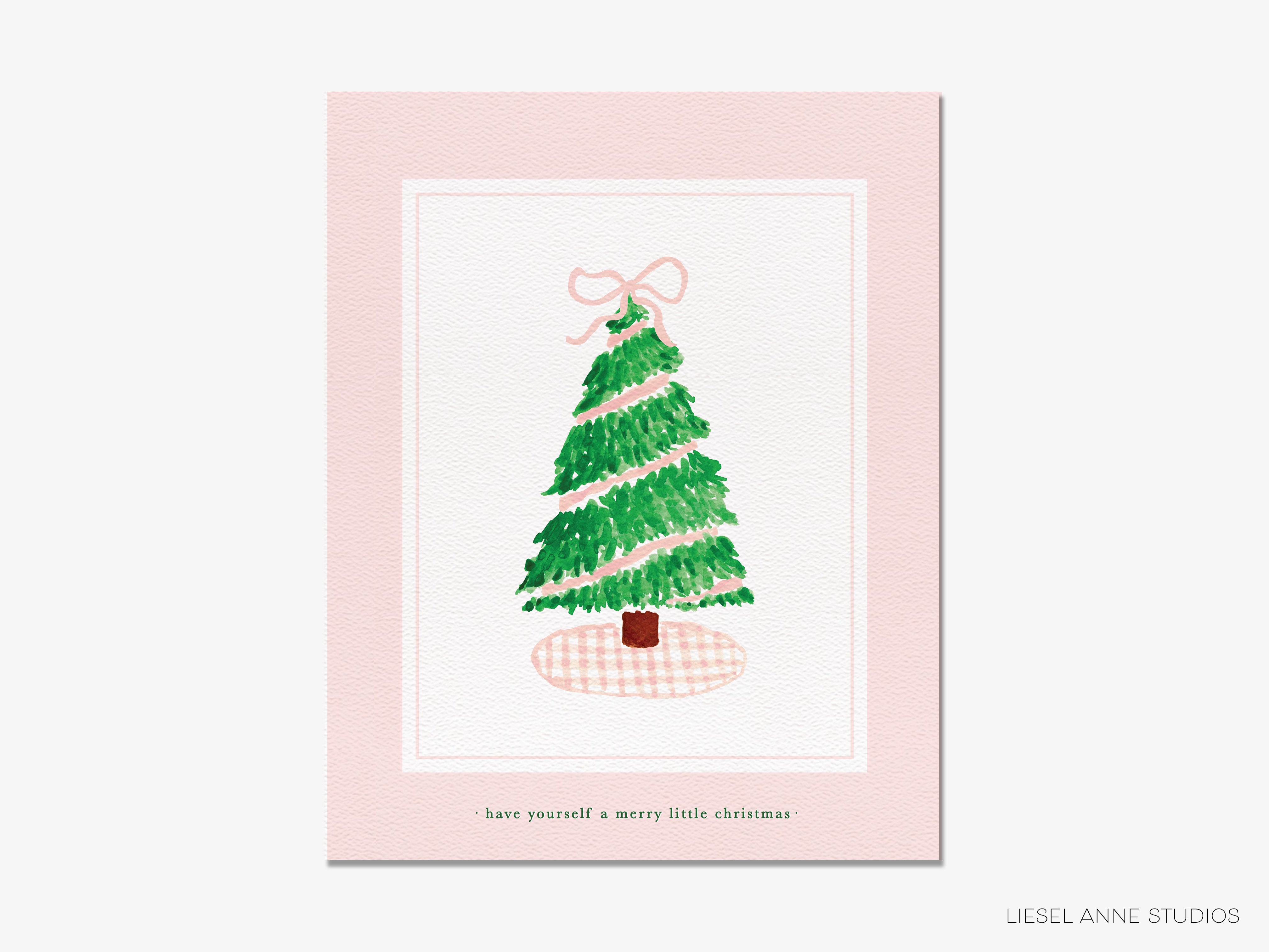 Pink Gingham Tree Print – Hand Painted Christmas Tree Artwork on Textured Art Paper