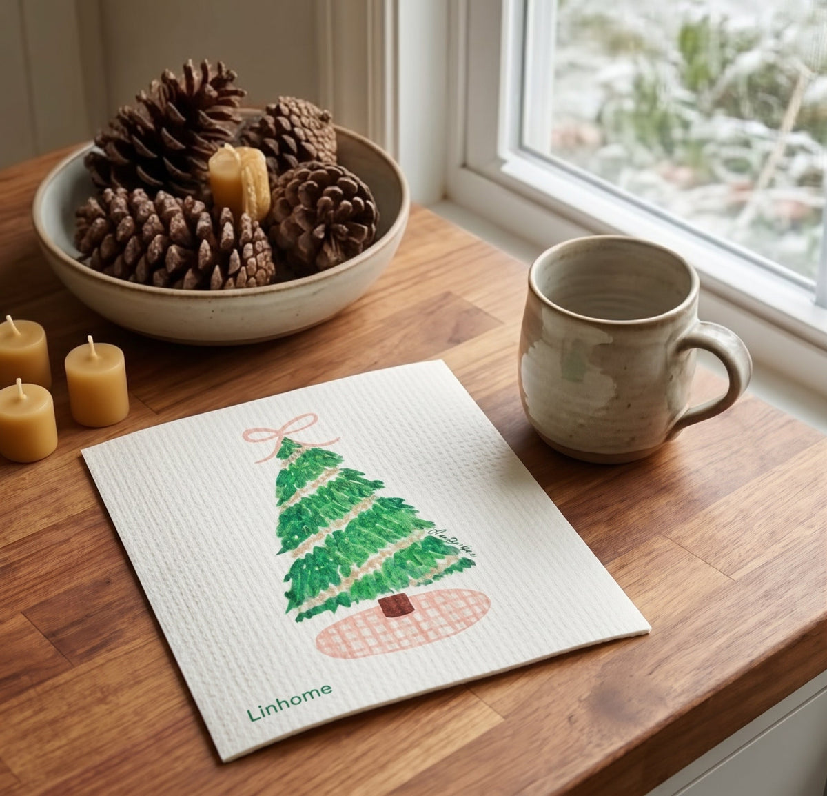 Holiday Classic Collection Gingham Christmas Tree- Linhome x Liesel Anne Swedish Dishcloths - 1 Pack