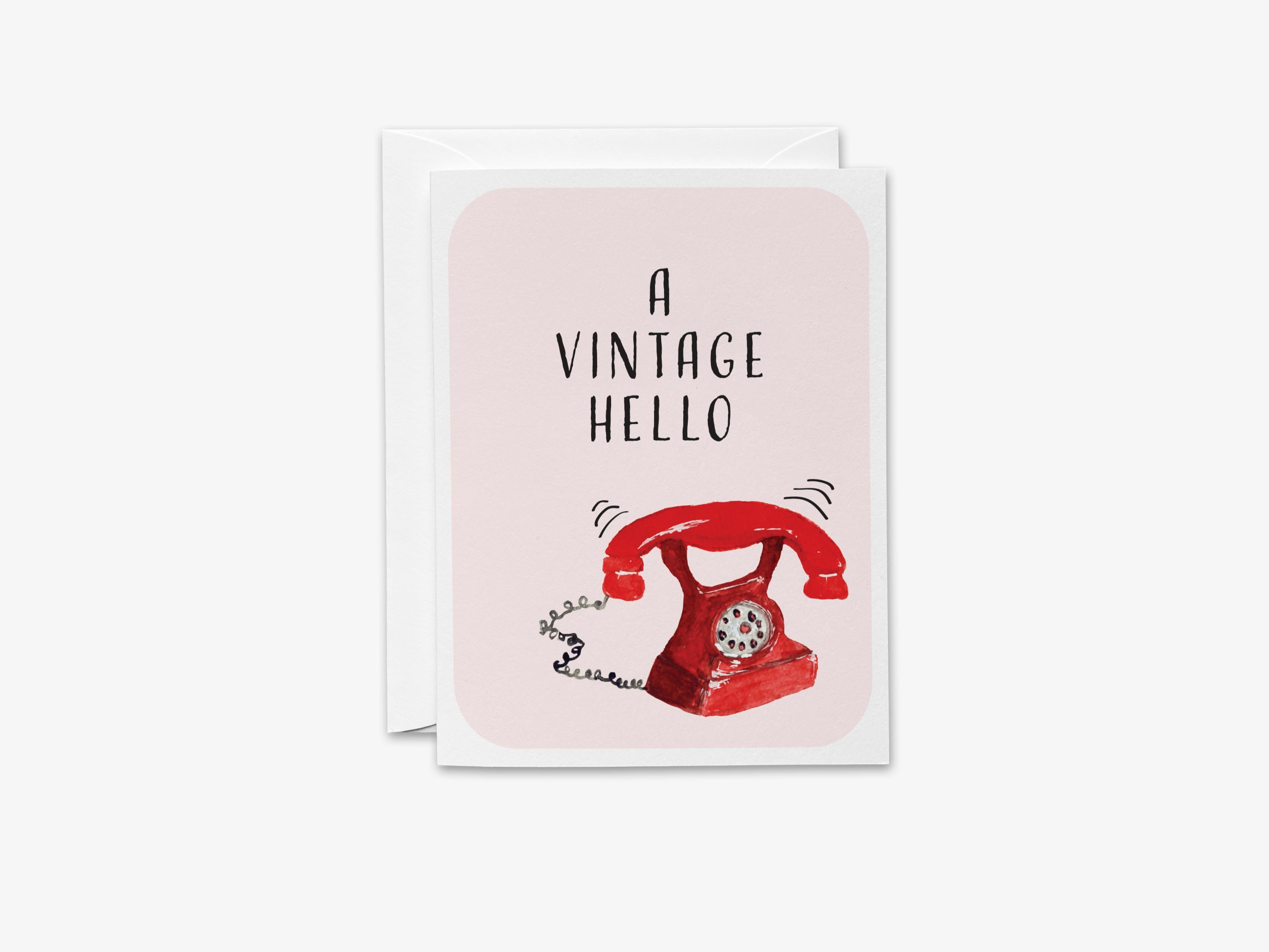 A Vintage Hello Telephone Greeting Card-These folded greeting cards are 4.25x5.5 and feature our hand-painted vintage telephone, printed in the USA on 100lb textured stock. They come with a White envelope and make a great thinking of you card for the vintage lover in your life.-The Singing Little Bird