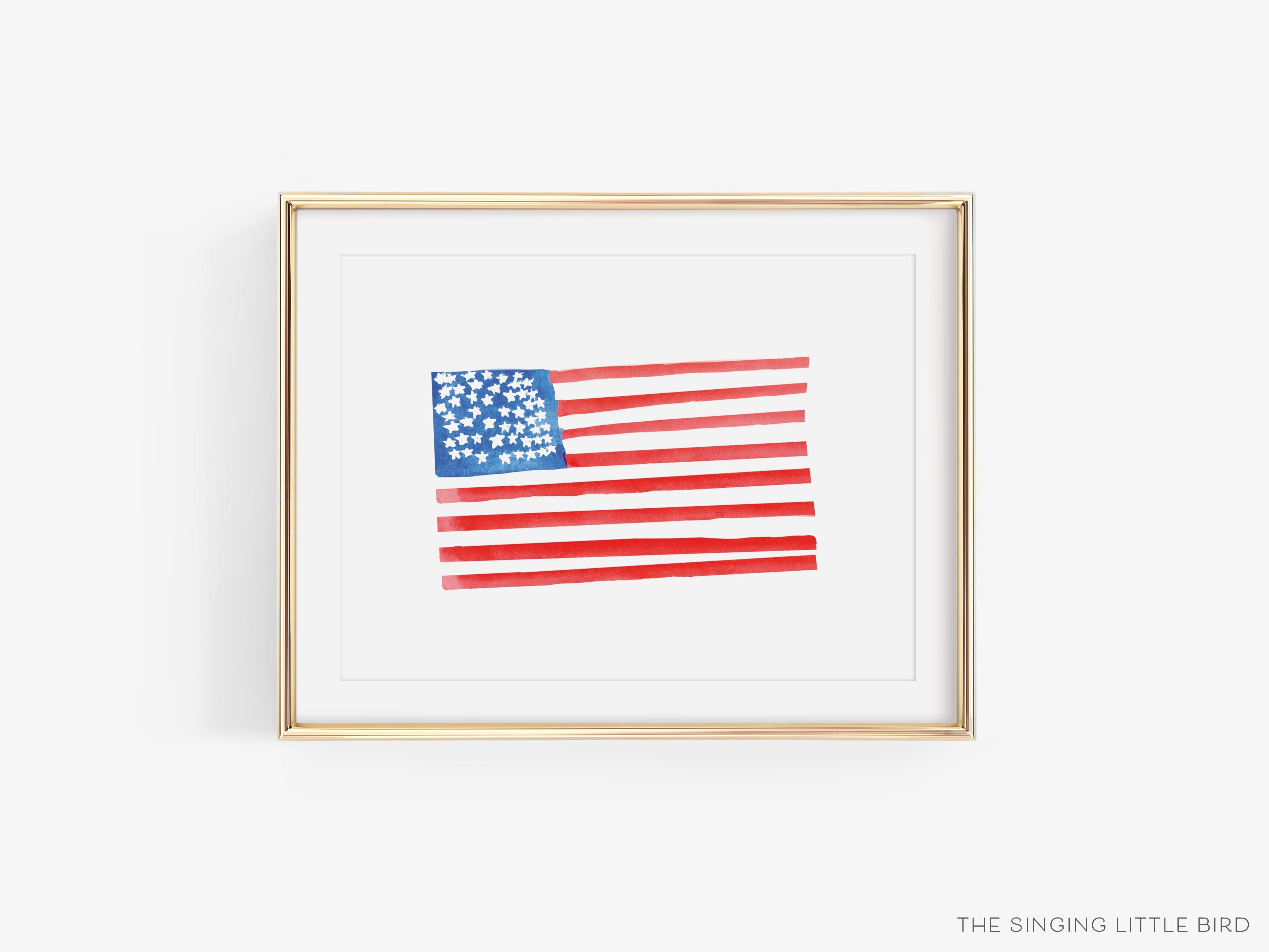 American Flag Art Print-This watercolor art print features our hand-painted American Flag, printed in the USA on 120lb high quality art paper. This makes a great gift or wall decor for the patriot in your life.-The Singing Little Bird