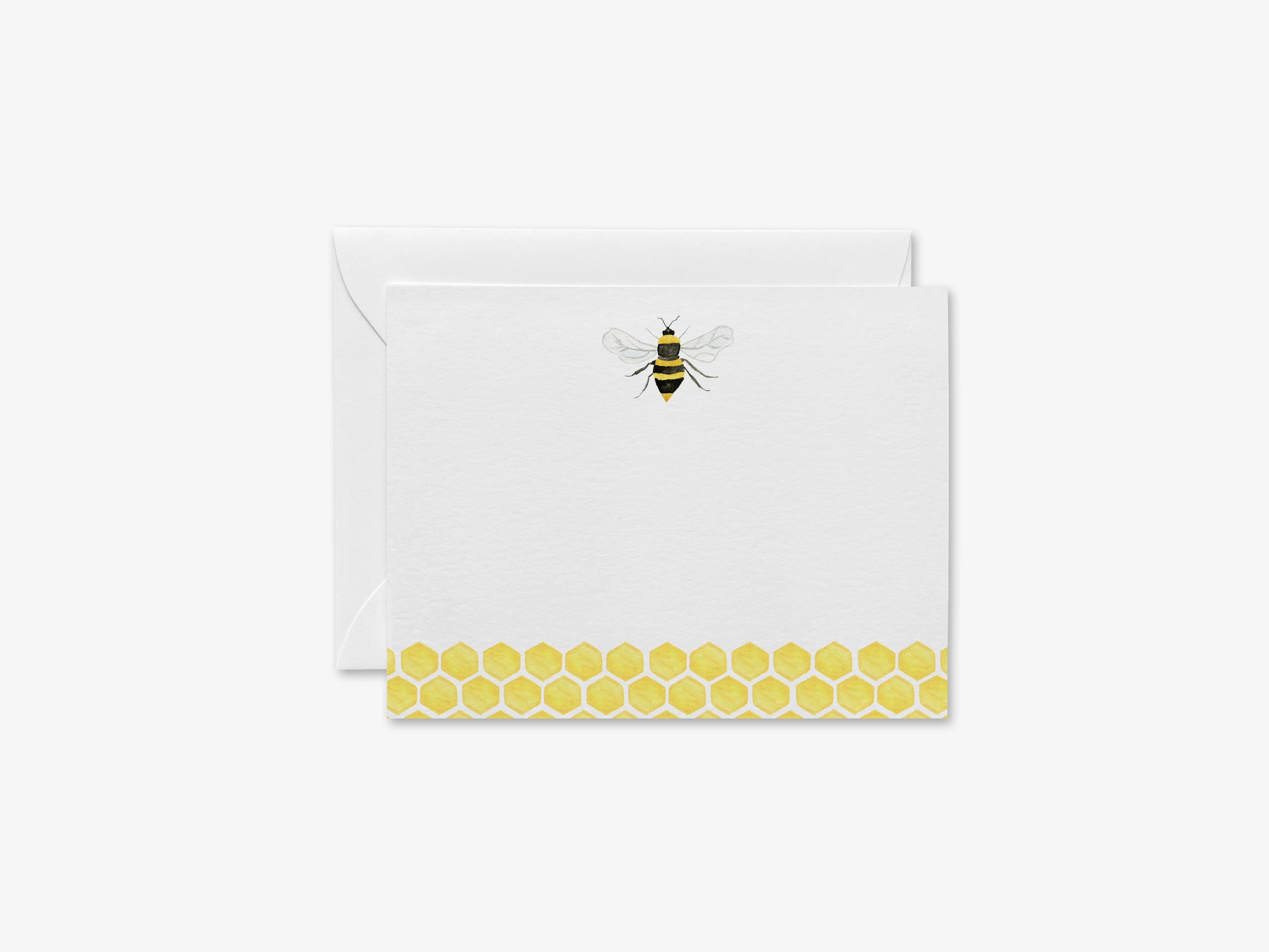 Bee Flat Notes [Sets of 8]-These flat notecards are 4.25x5.5 and feature our hand-painted watercolor Bee, printed in the USA on 120lb textured stock. They come with white envelopes and make great thank yous and gifts for the bee lover in your life.-The Singing Little Bird