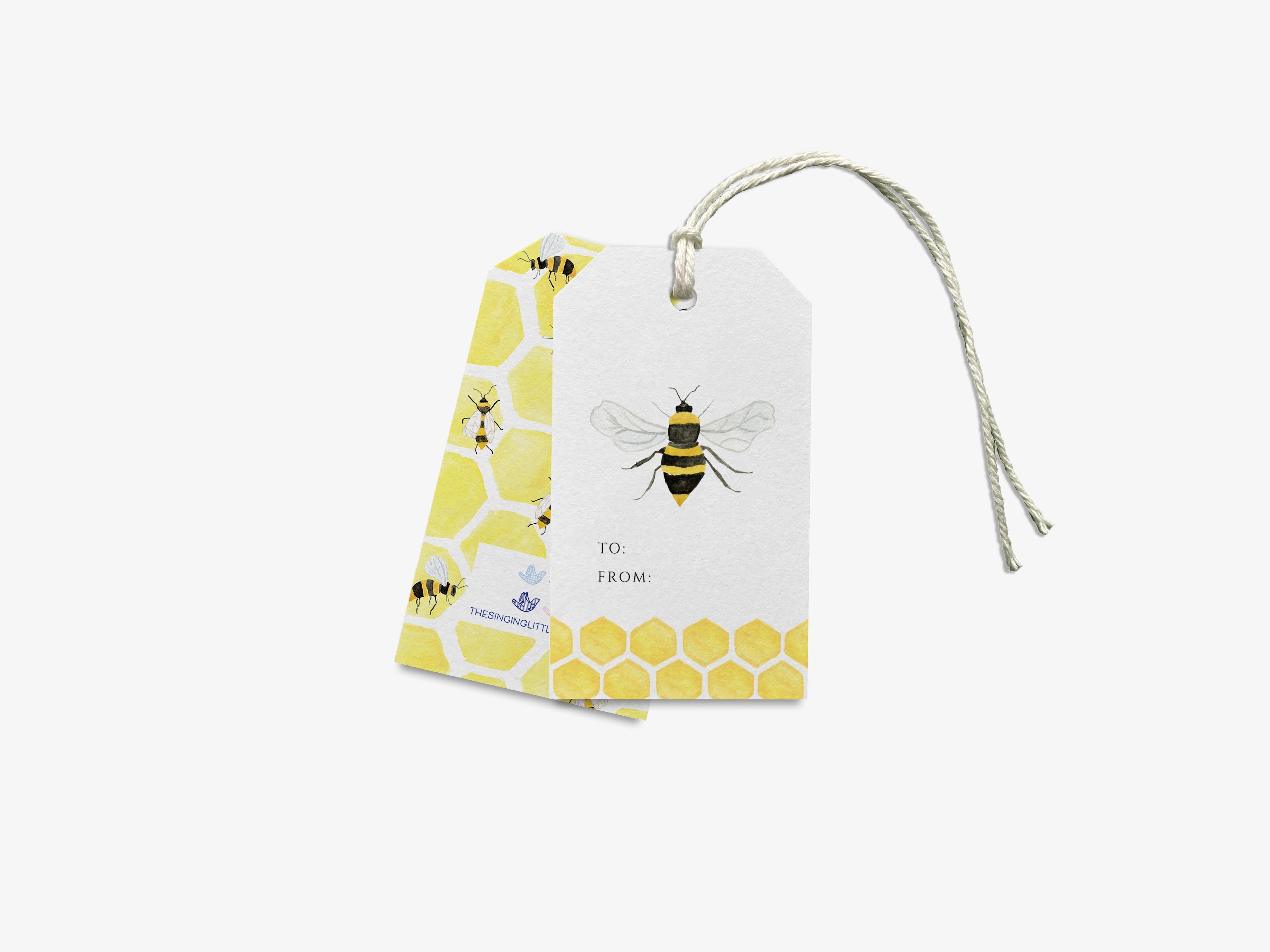 Bee Gift Tags [Set of 8]-These gift tags come in sets, hole-punched with white twine and feature our hand-painted watercolor bee, printed in the USA on 120lb textured stock. They make great tags for gifting or gifts for the bee lover in your life.-The Singing Little Bird