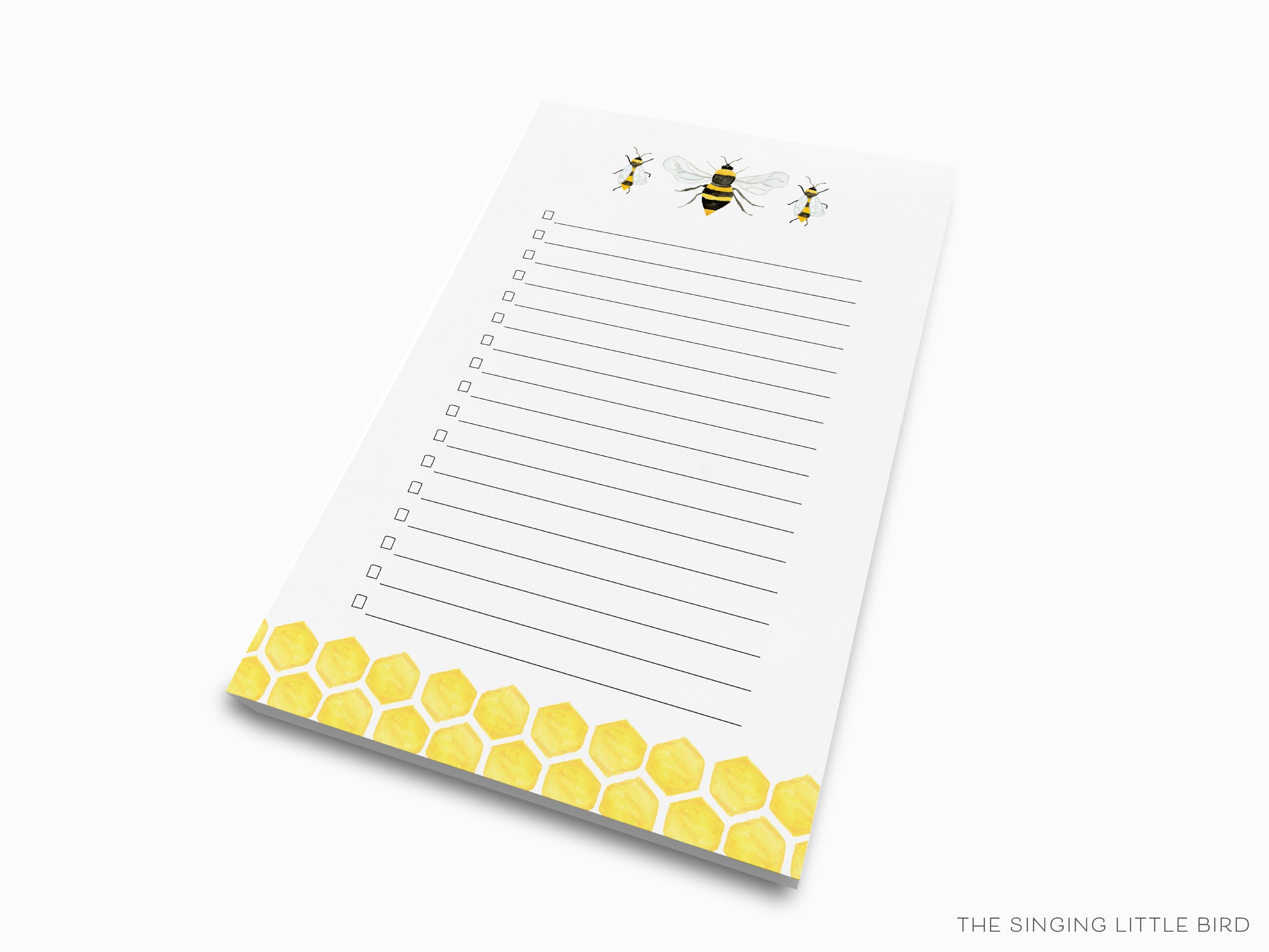 Bee Notepad-These notepads feature our hand-painted watercolor bee, printed in the USA on a beautiful smooth stock. You choose which size you want (or bundled together for a beautiful gift set) and makes a great gift for the checklist and bee lover in your life.-The Singing Little Bird