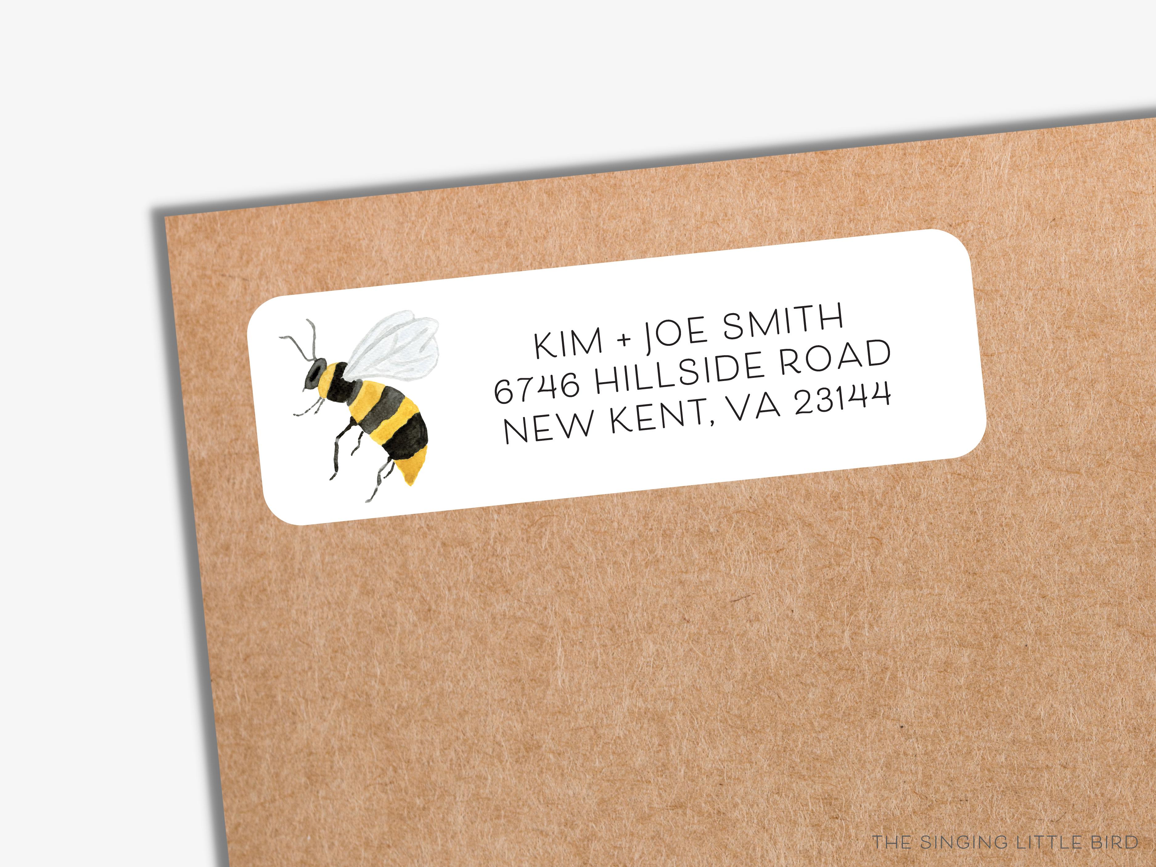 Bee Return Address Labels-These personalized return address labels are 2.625" x 1" and feature our hand-painted watercolor bee, printed in the USA on beautiful matte finish labels. These make gifts for yourself or the bee lover. -The Singing Little Bird