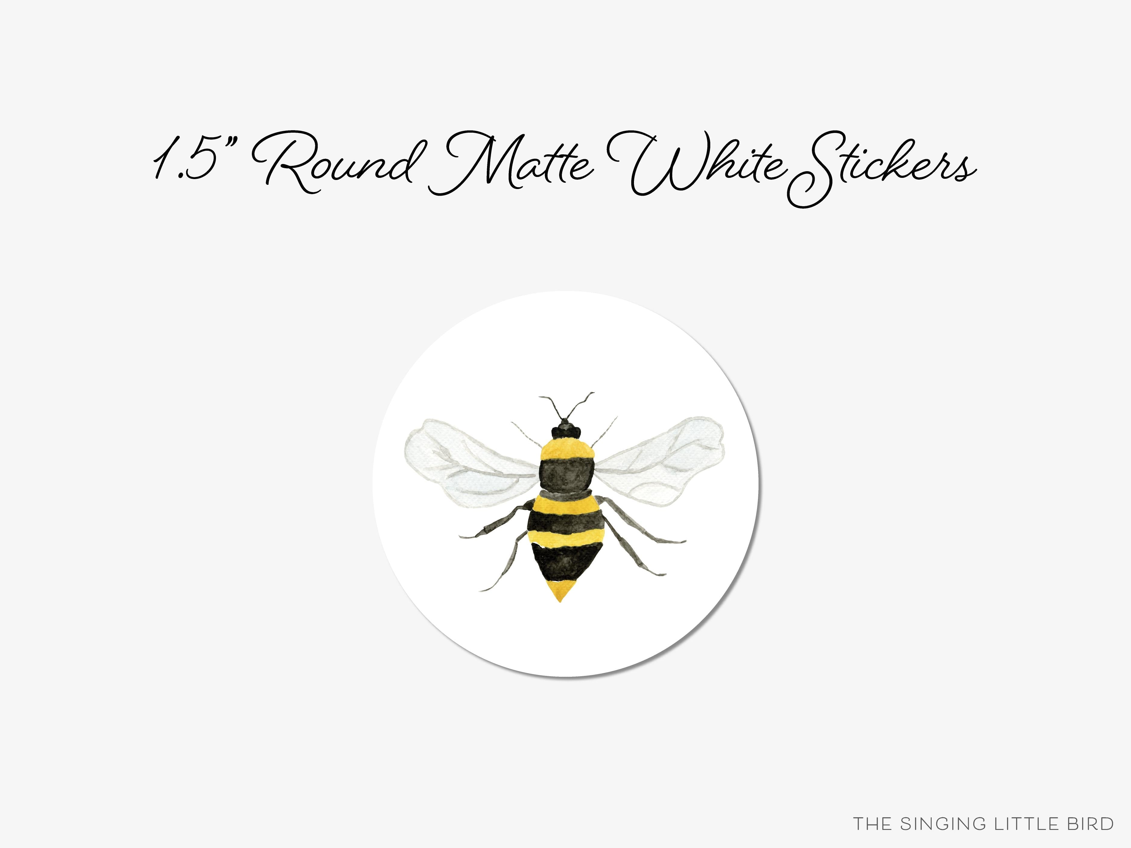 Bee Round Stickers-These matte round stickers feature our hand-painted watercolor bee, making great envelope seals or gifts for the bee lover in your life.-The Singing Little Bird