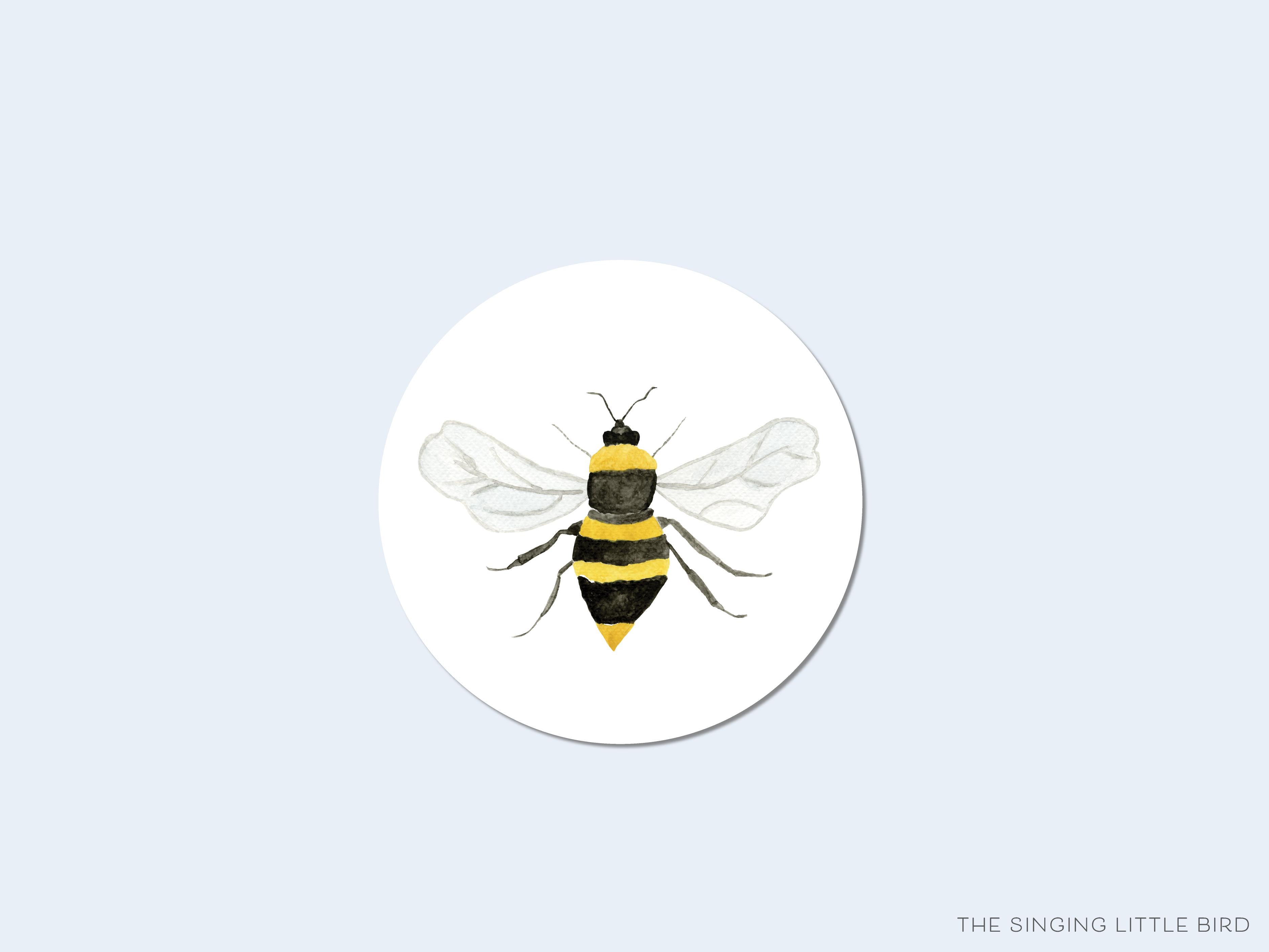 Bee Round Stickers-These matte round stickers feature our hand-painted watercolor bee, making great envelope seals or gifts for the bee lover in your life.-The Singing Little Bird