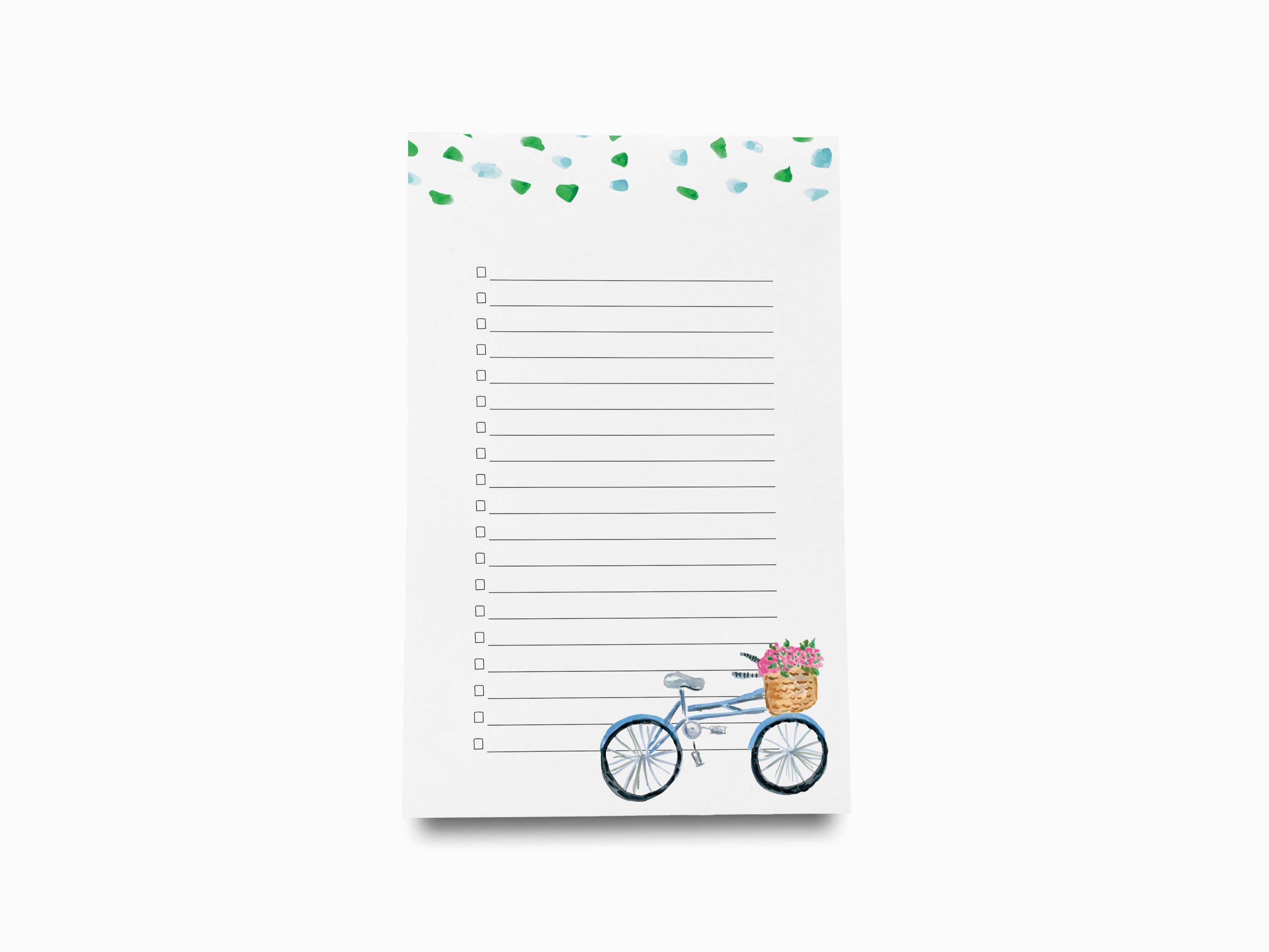 Bicycle with Basket Notepad-These notepads feature our hand-painted watercolor bicycle with flowers in a basket, printed in the USA on a beautiful smooth stock. You choose which size you want (or bundled together for a beautiful gift set) and makes a great gift for the checklist and bike lover in your life.-The Singing Little Bird