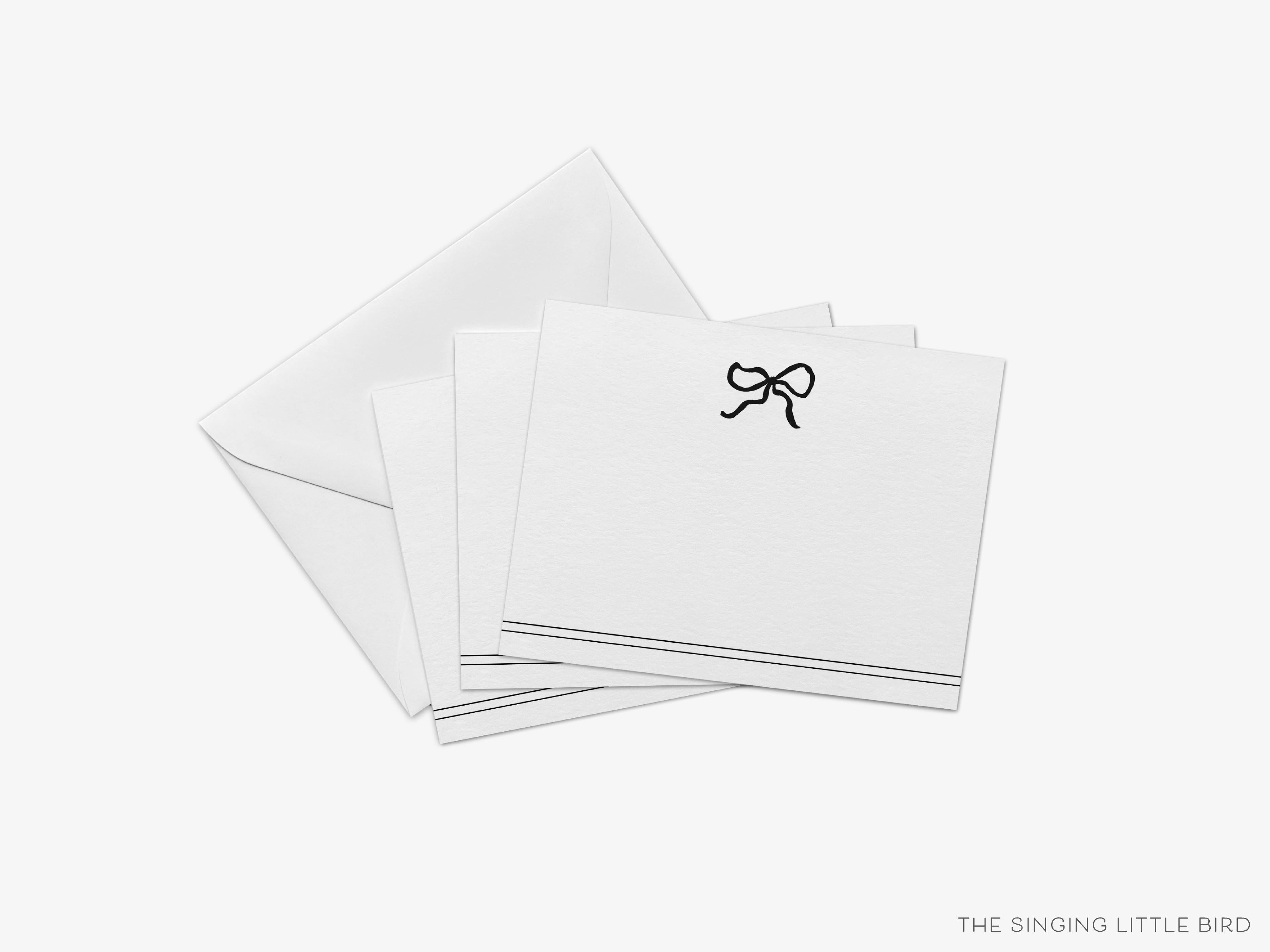 Black Bow Flat Notes [Sets of 8]-These flat notecards are 4.25x5.5 and feature our hand-painted watercolor black bow, printed in the USA on 120lb textured stock. They come with white envelopes and make great thank yous and gifts for the bow lover in your life.-The Singing Little Bird