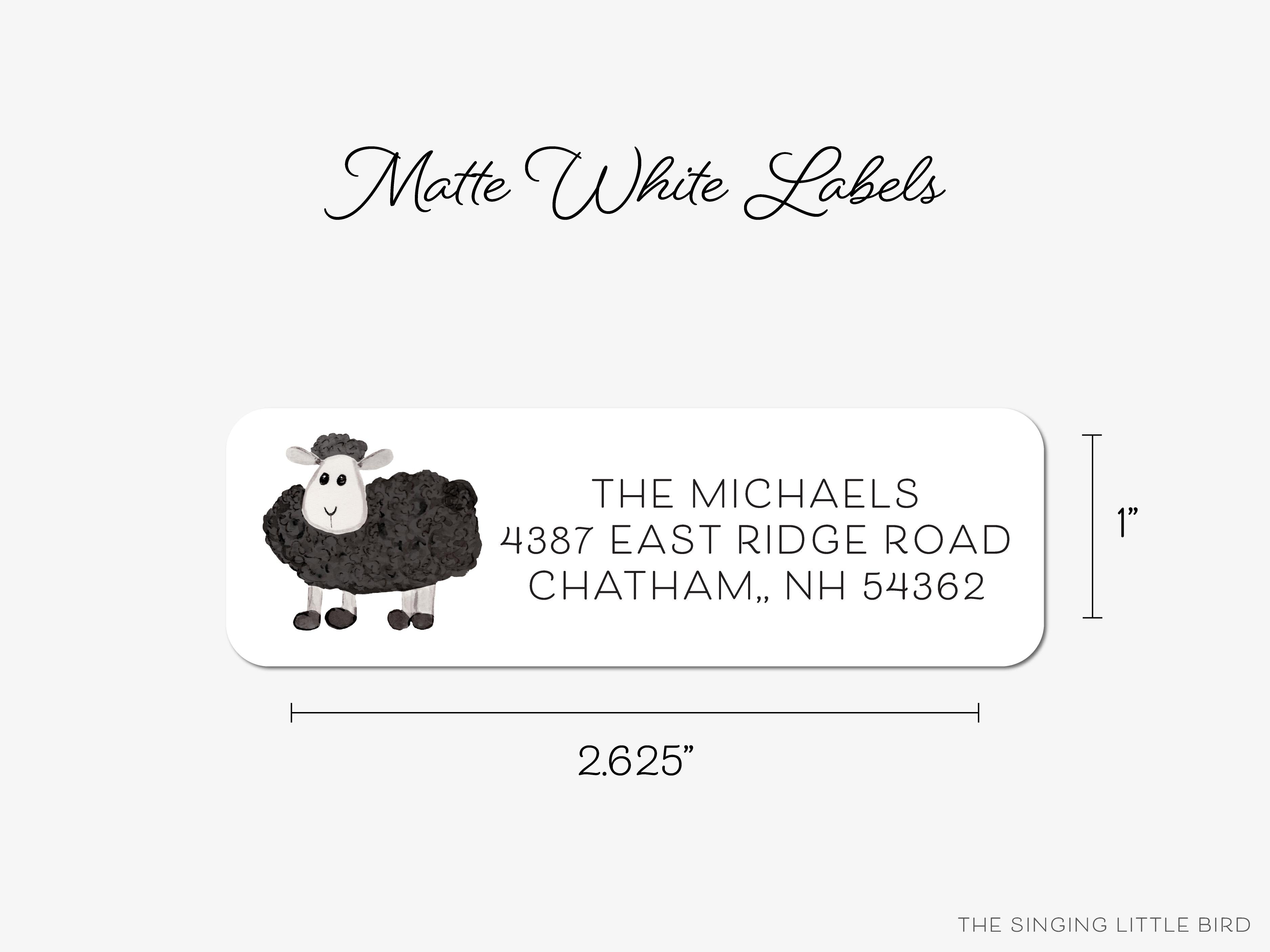 Black Sheep Return Address Labels- These personalized return address labels are 2.625" x 1" and feature our hand-painted watercolor sheep, printed in the USA on beautiful matte finish labels. These make great gifts for yourself or the farm animal lover. -The Singing Little Bird