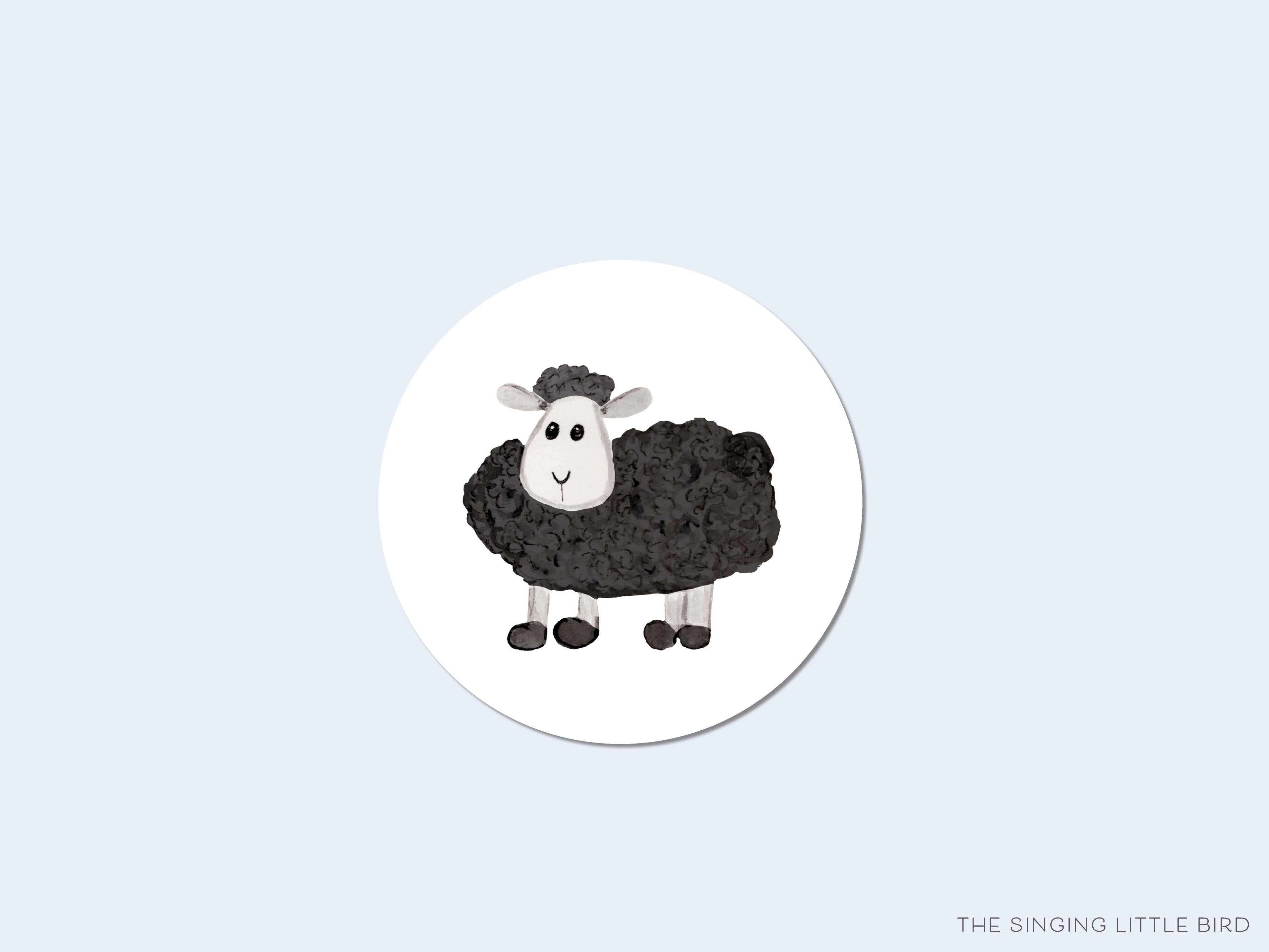 Black Sheep Round Stickers-These matte round stickers feature our hand-painted watercolor Black Sheep, making great envelope seals or gifts for the animal lover in your life.-The Singing Little Bird