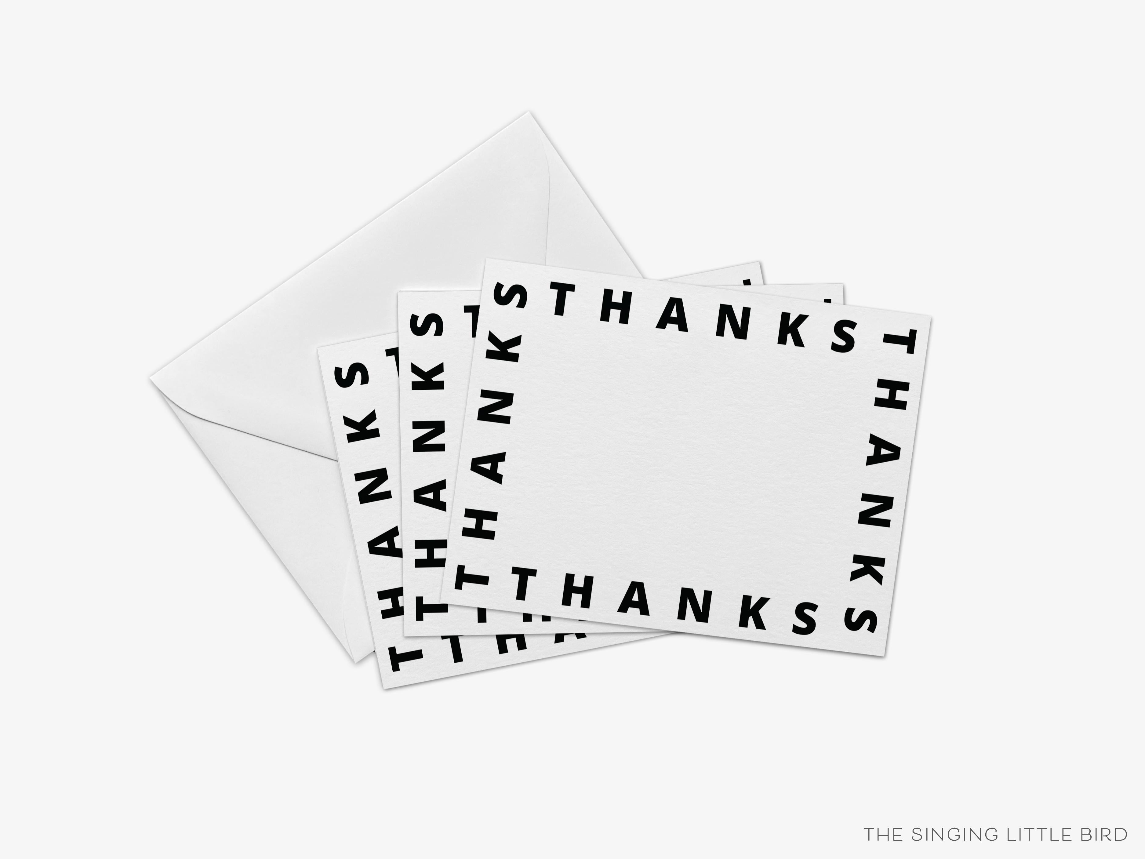 Bold Thanks Flat Notes [Sets of 8]-These flat notecards are 4.25x5.5 and feature our hand-painted watercolor bold black print, printed in the USA on 120lb textured stock. They come with white envelopes and make great thank yous and gifts for the modern lover in your life.-The Singing Little Bird