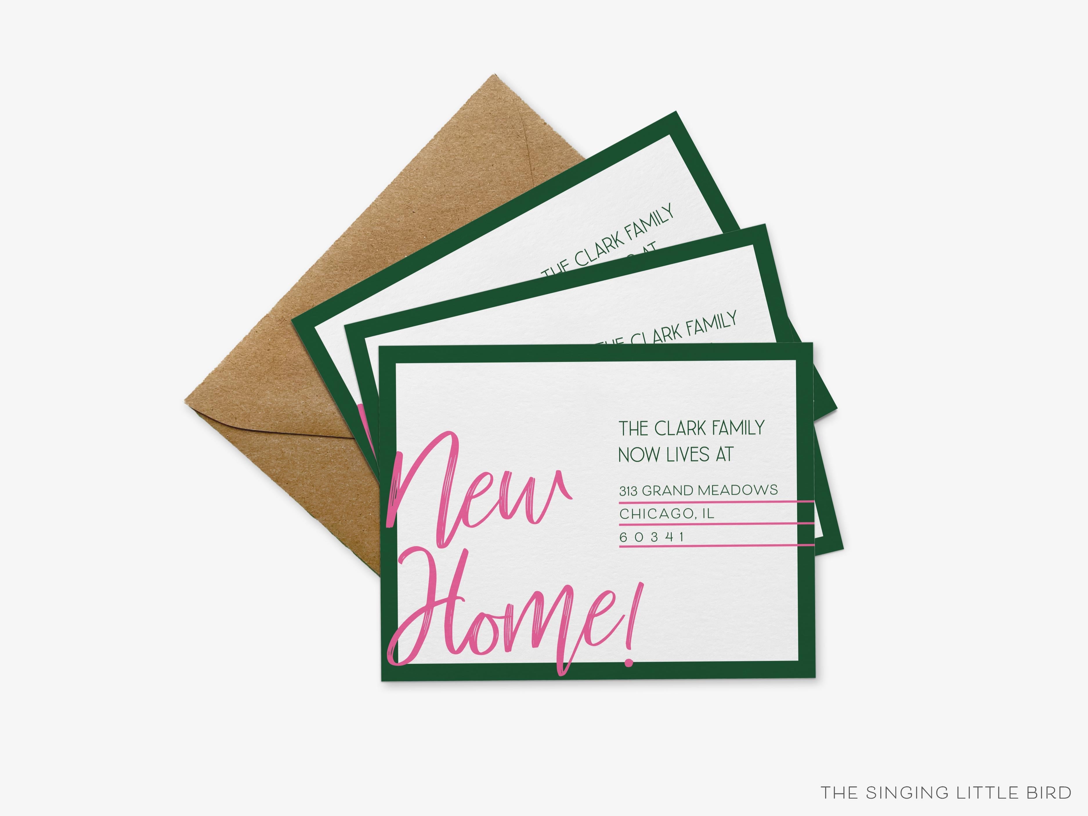 Bold Two Toned Moving Announcement-These personalized flat change of address cards are 4.25x5.5 and feature our bold two-toned option, printed in the USA on 120lb textured stock. They come with your choice of envelopes and make great moving announcements for the those who love to make things bold.-The Singing Little Bird