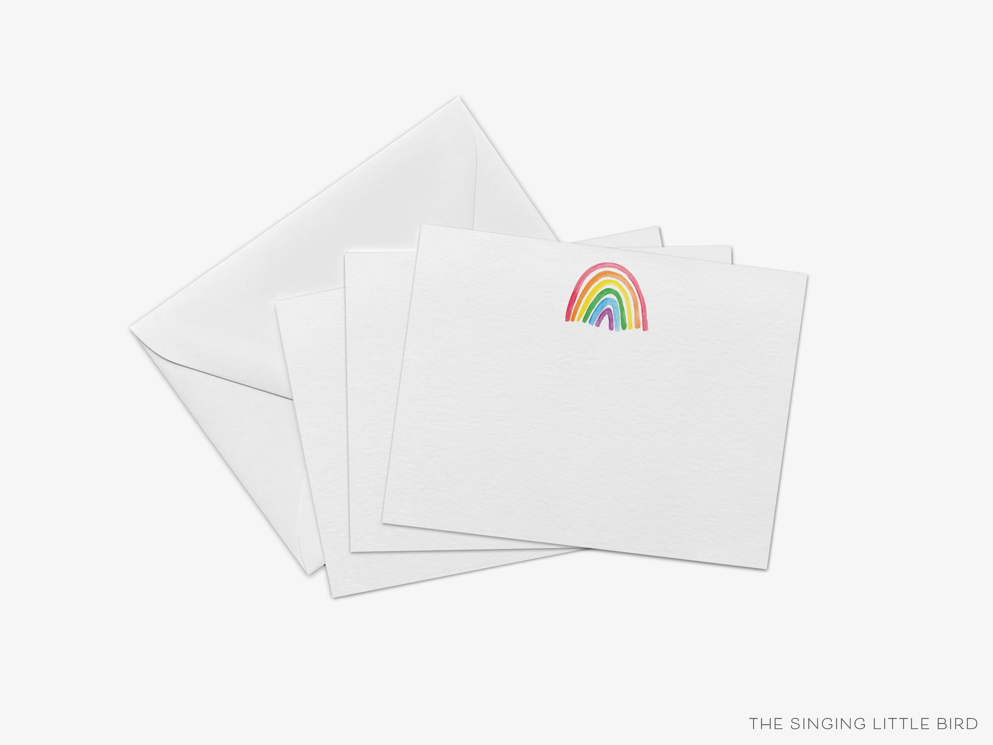 Bright Rainbow Flat Notes [Sets of 8]-These flat notecards are 4.25x5.5 and feature our hand-painted watercolor rainbow, printed in the USA on 120lb textured stock. They come with white envelopes and make great thank yous and gifts for the rainbow lover in your life.-The Singing Little Bird