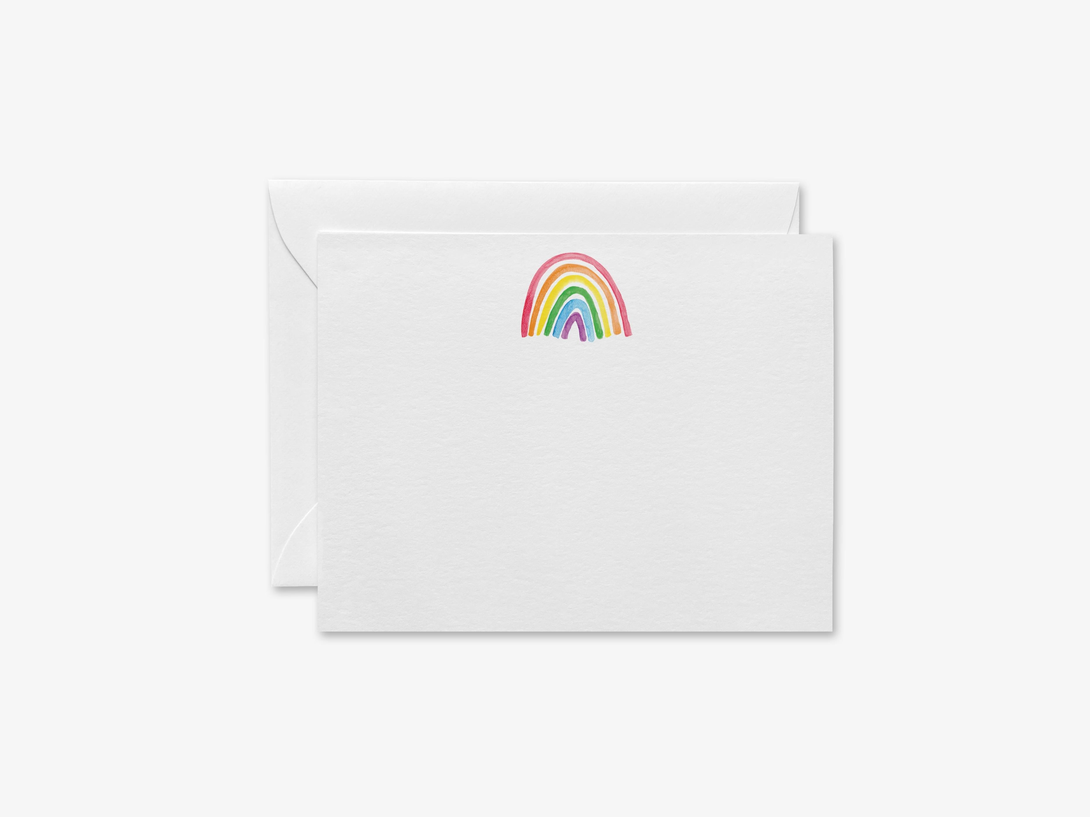 Bright Rainbow Flat Notes [Sets of 8]-These flat notecards are 4.25x5.5 and feature our hand-painted watercolor rainbow, printed in the USA on 120lb textured stock. They come with white envelopes and make great thank yous and gifts for the rainbow lover in your life.-The Singing Little Bird