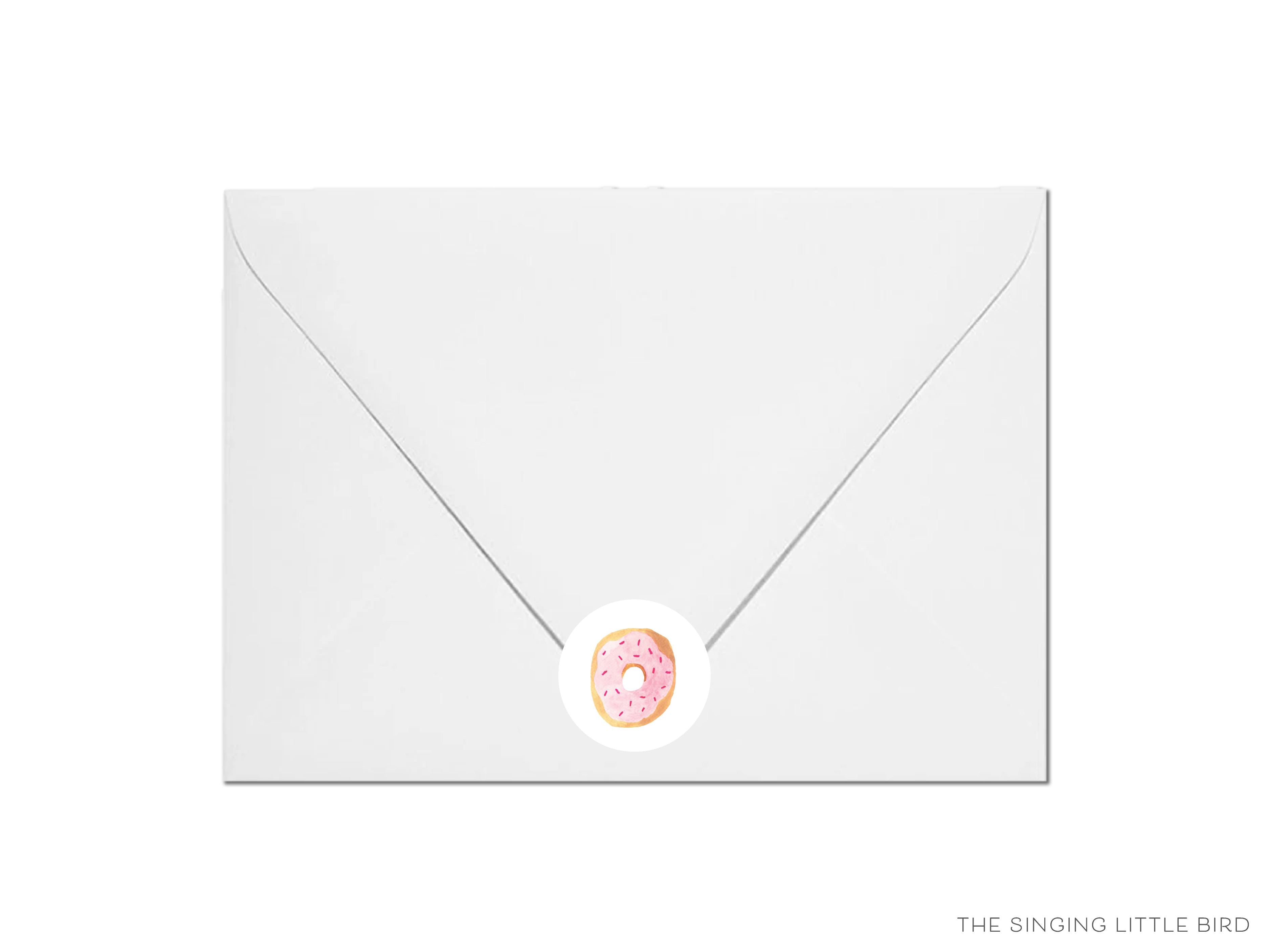 Donut Round Stickers-These matte round stickers feature our hand-painted watercolor donut, making great envelope seals or gifts for the foodie lover in your life.-The Singing Little Bird