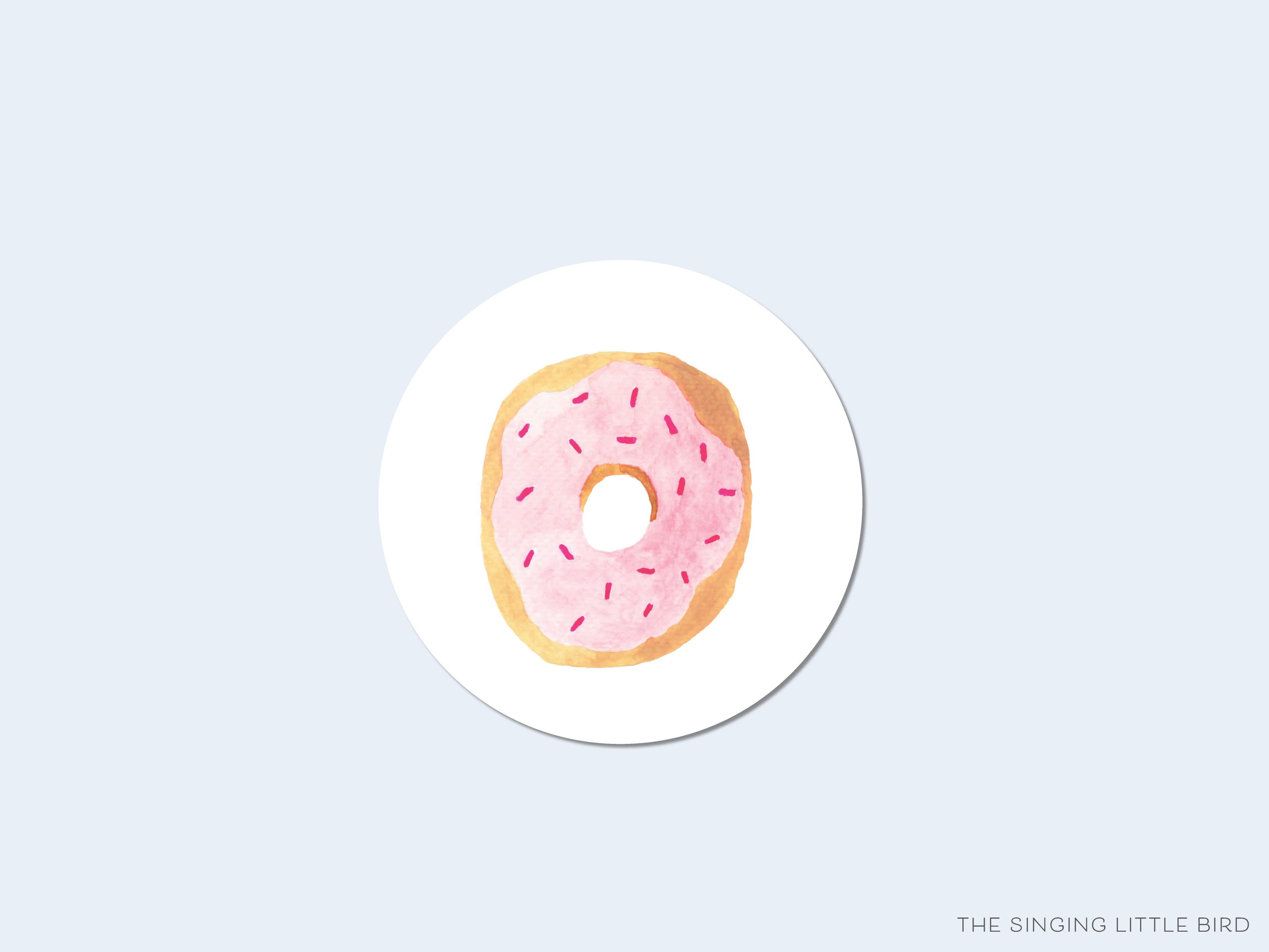 Donut Round Stickers-These matte round stickers feature our hand-painted watercolor donut, making great envelope seals or gifts for the foodie lover in your life.-The Singing Little Bird