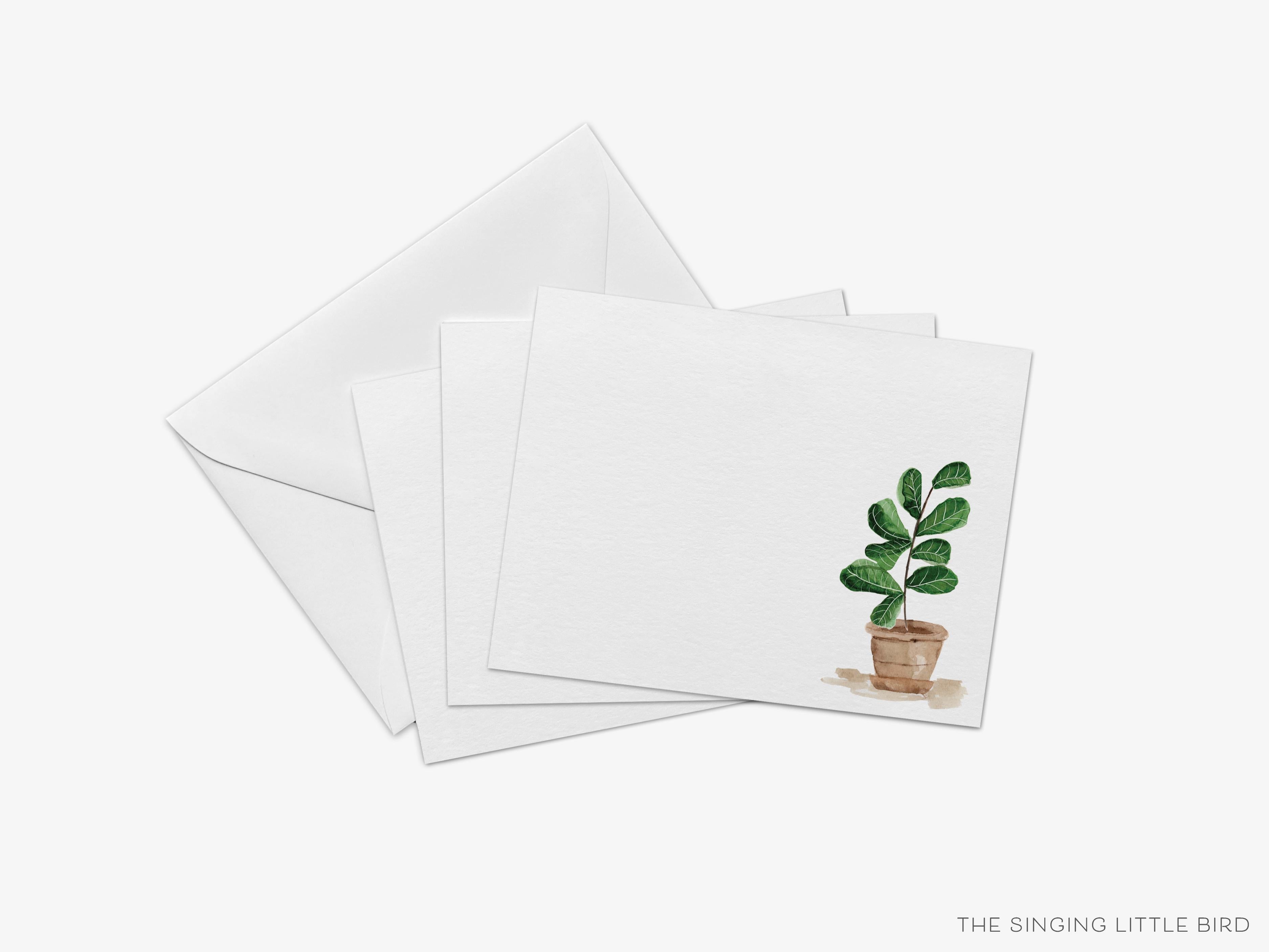Fiddle Leaf Fig Flat Notes [Sets of 8]-These flat notecards are 4.25x5.5 and feature our hand-painted watercolor Fiddle Leaf Fig, printed in the USA on 120lb textured stock. They come with white envelopes and make great thank yous and gifts for the plant lover in your life.-The Singing Little Bird