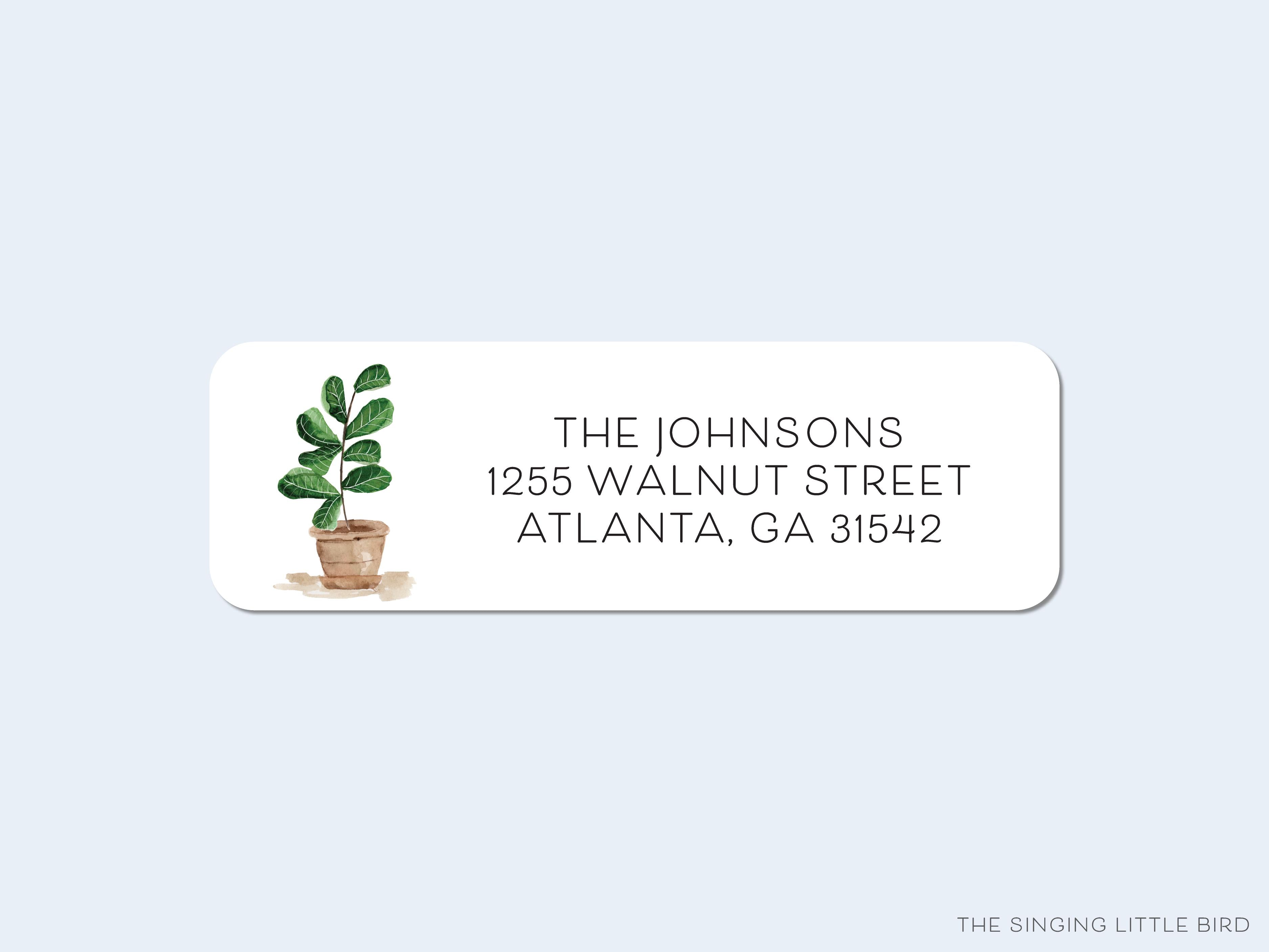 Fiddle Leaf Fig Return Address Labels-These personalized return address labels are 2.625" x 1" and feature our hand-painted watercolor fiddle leaf fig, printed in the USA on beautiful matte finish labels. These make gifts for yourself or the potted plant lover. -The Singing Little Bird