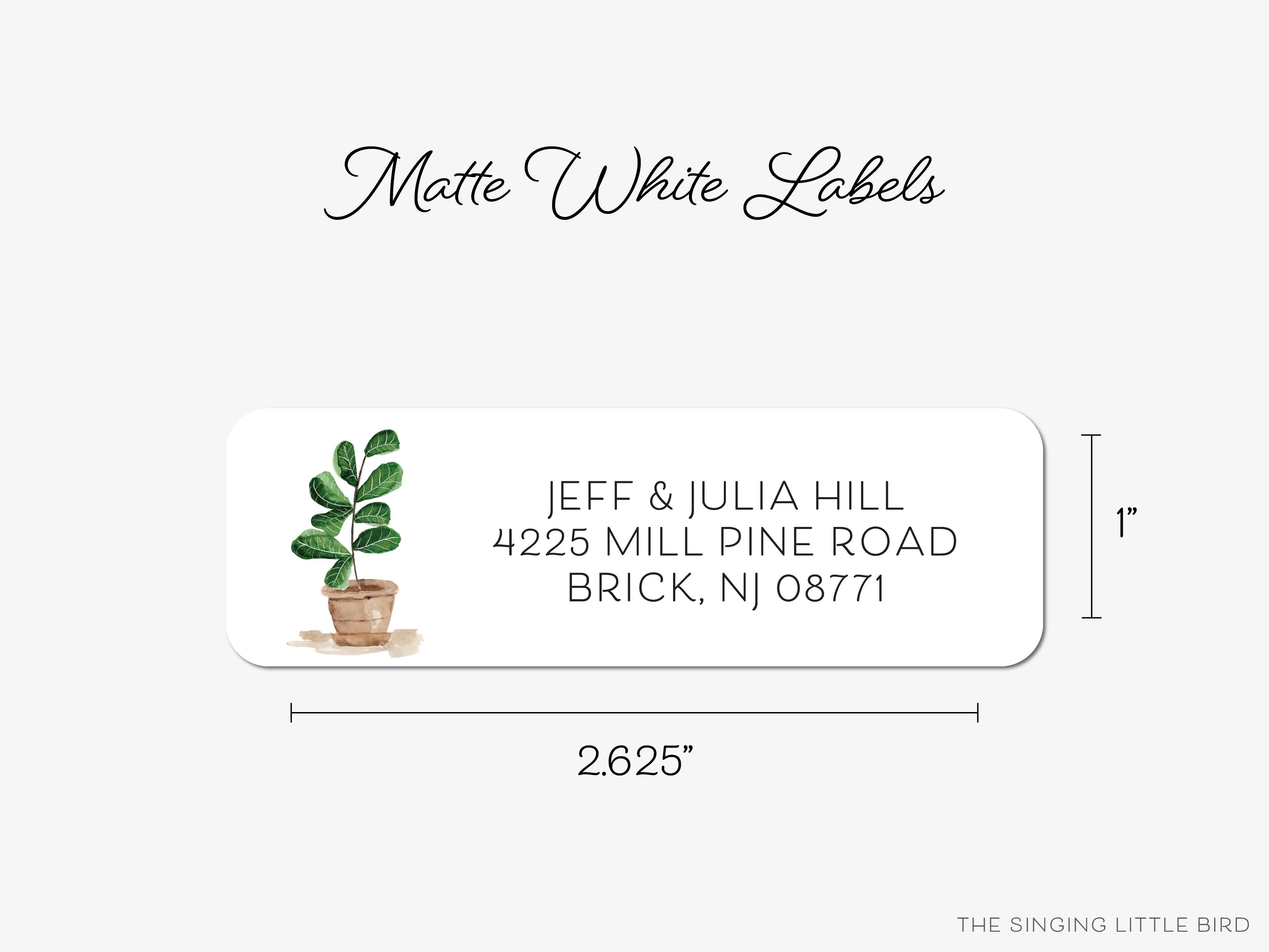 Fiddle Leaf Fig Return Address Labels-These personalized return address labels are 2.625" x 1" and feature our hand-painted watercolor fiddle leaf fig, printed in the USA on beautiful matte finish labels. These make gifts for yourself or the potted plant lover. -The Singing Little Bird