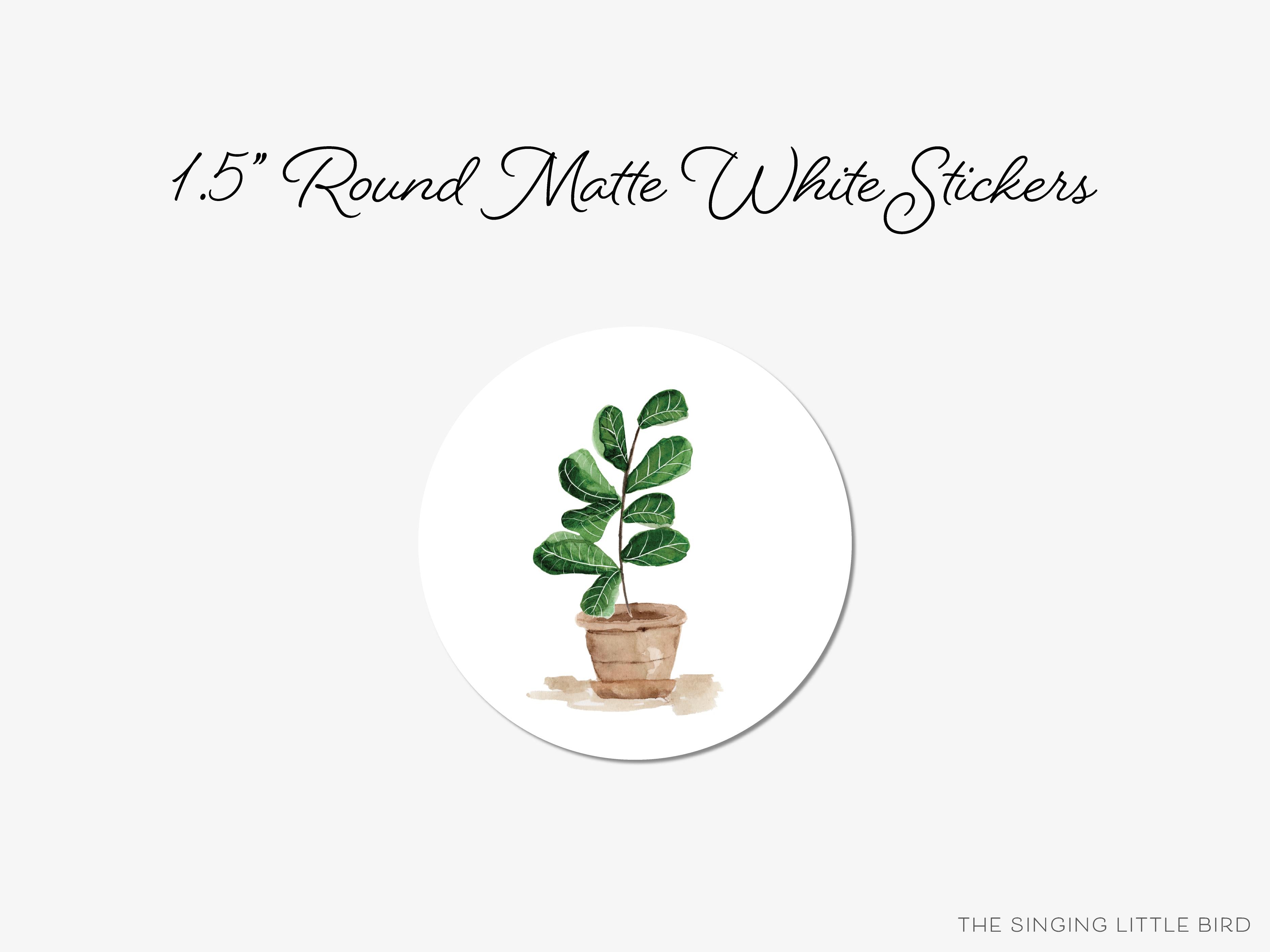 Fiddle Leaf Fig Round Stickers-These matte round stickers feature our hand-painted watercolor fiddle leaf fig, making great envelope seals or gifts for the plant lover in your life.-The Singing Little Bird