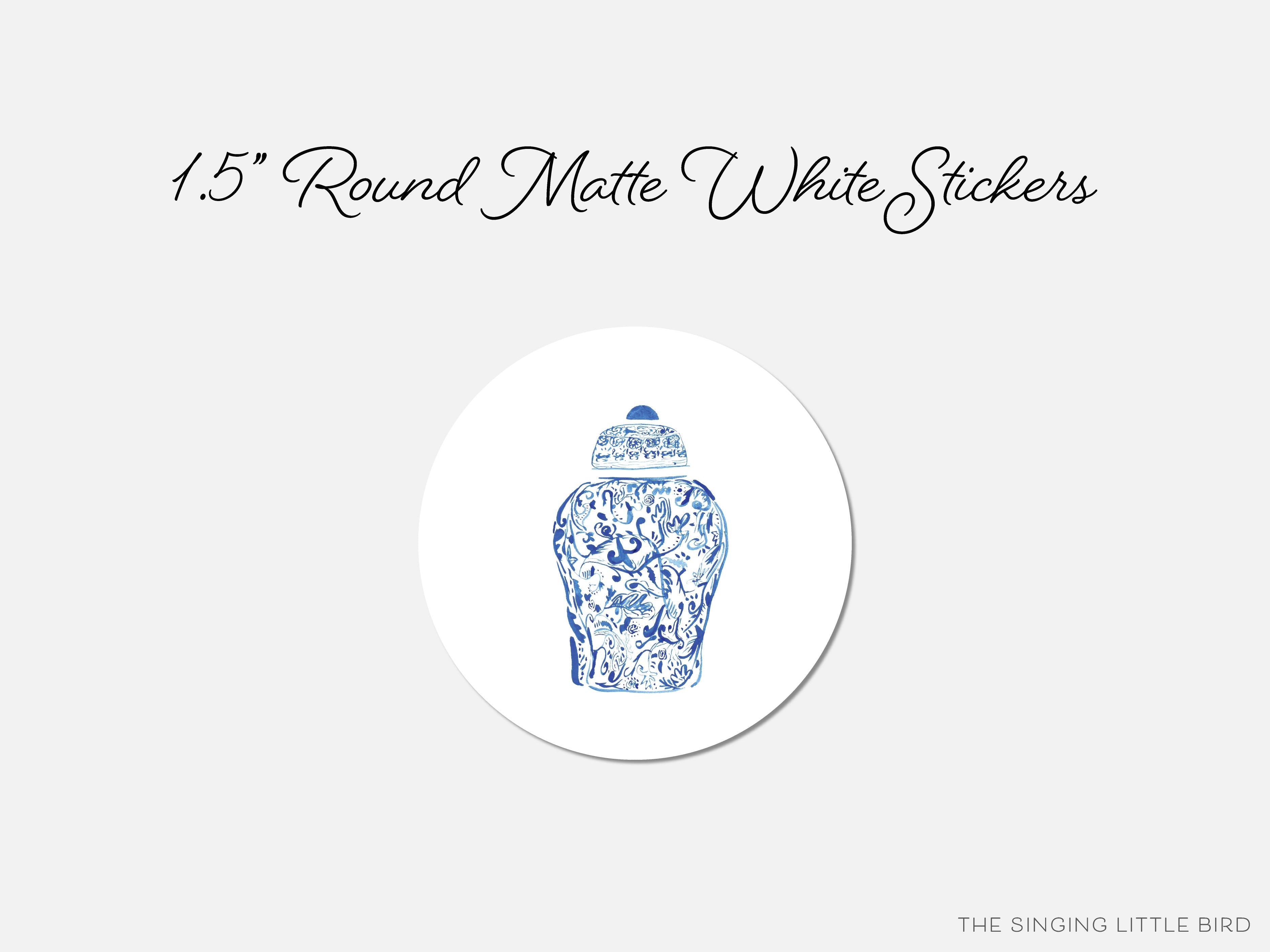 Ginger Jar Round Stickers-These matte round stickers feature our hand-painted watercolor Ginger Jar, making great envelope seals or gifts for the chinoiserie lover in your life.-The Singing Little Bird
