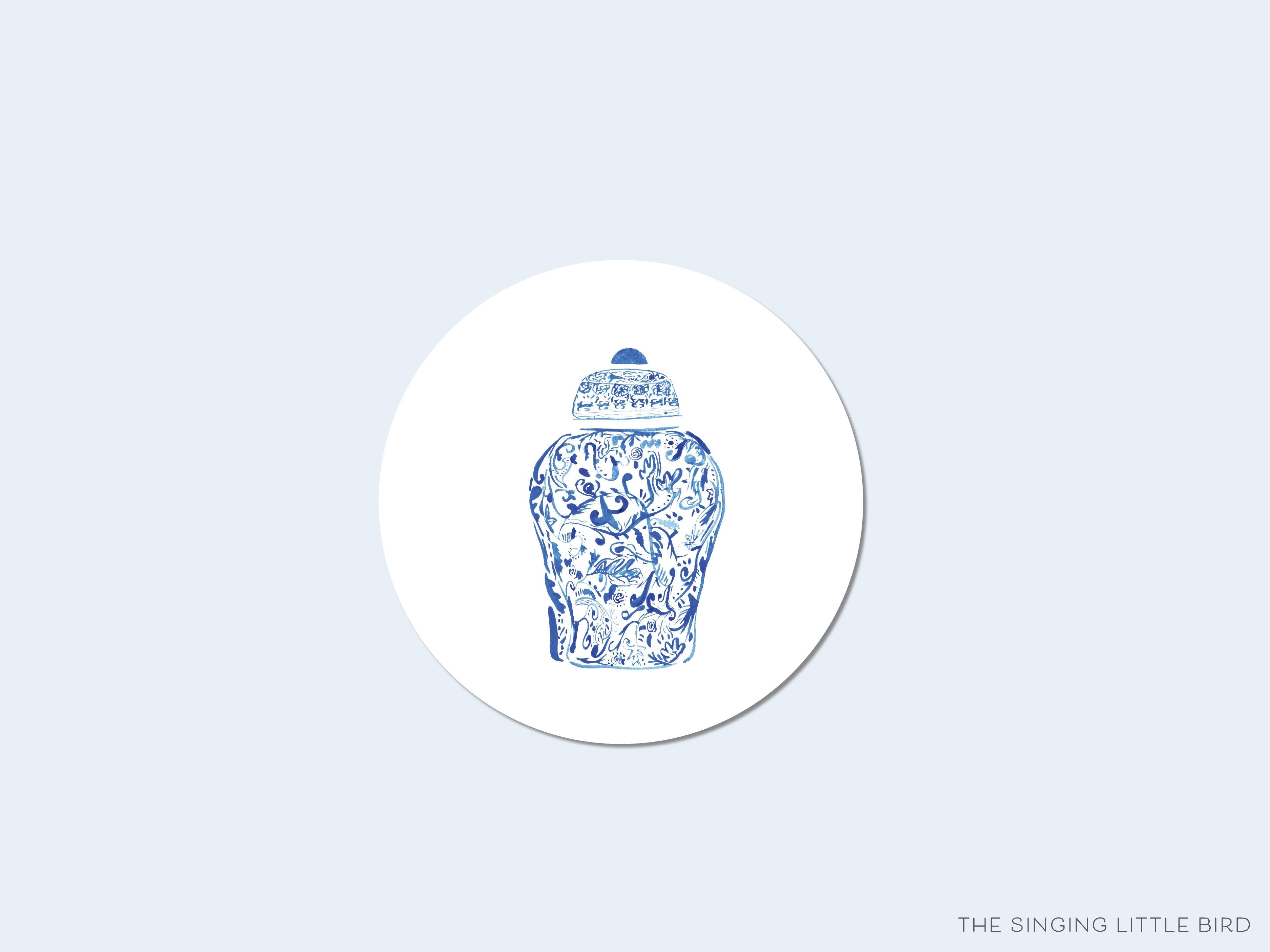 Ginger Jar Round Stickers-These matte round stickers feature our hand-painted watercolor Ginger Jar, making great envelope seals or gifts for the chinoiserie lover in your life.-The Singing Little Bird
