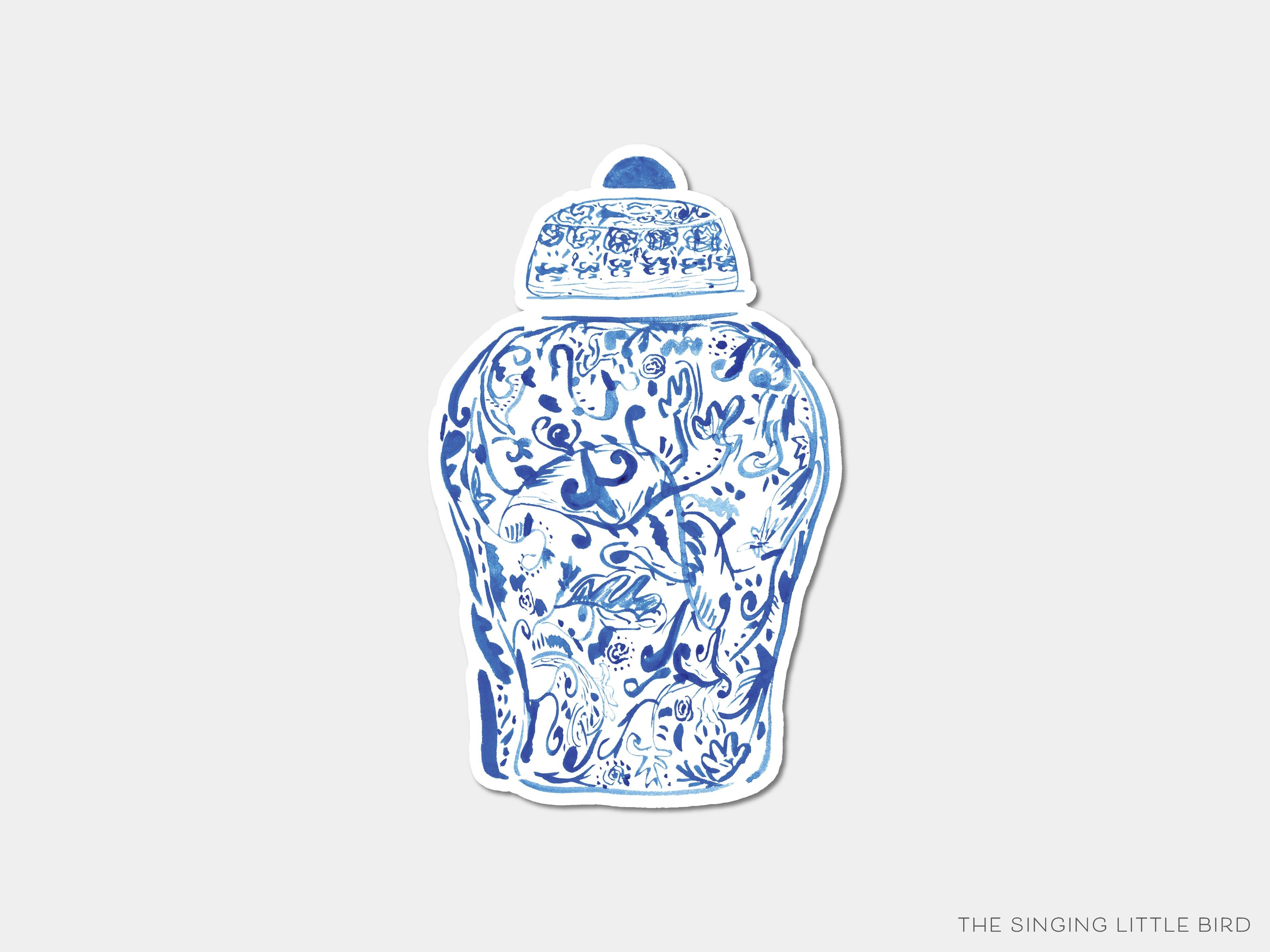 Ginger Jar Vinyl Sticker-These weatherproof die cut stickers feature our hand-painted watercolor Ginger Jar, making great laptop or water bottle stickers or gifts for the chinoiserie lover in your life.-The Singing Little Bird